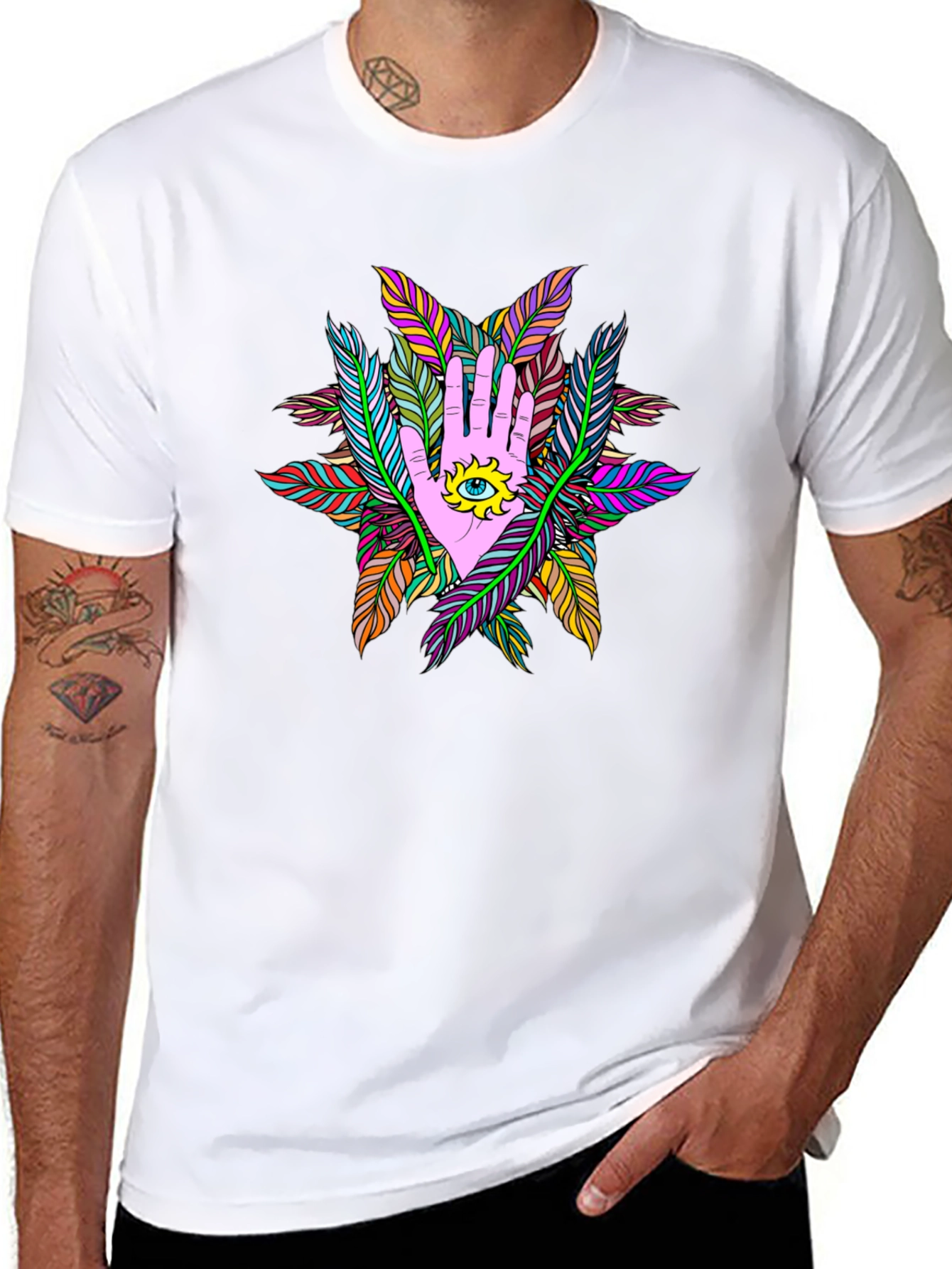 Mystic Hand Eye Feather T-Shirt - Black