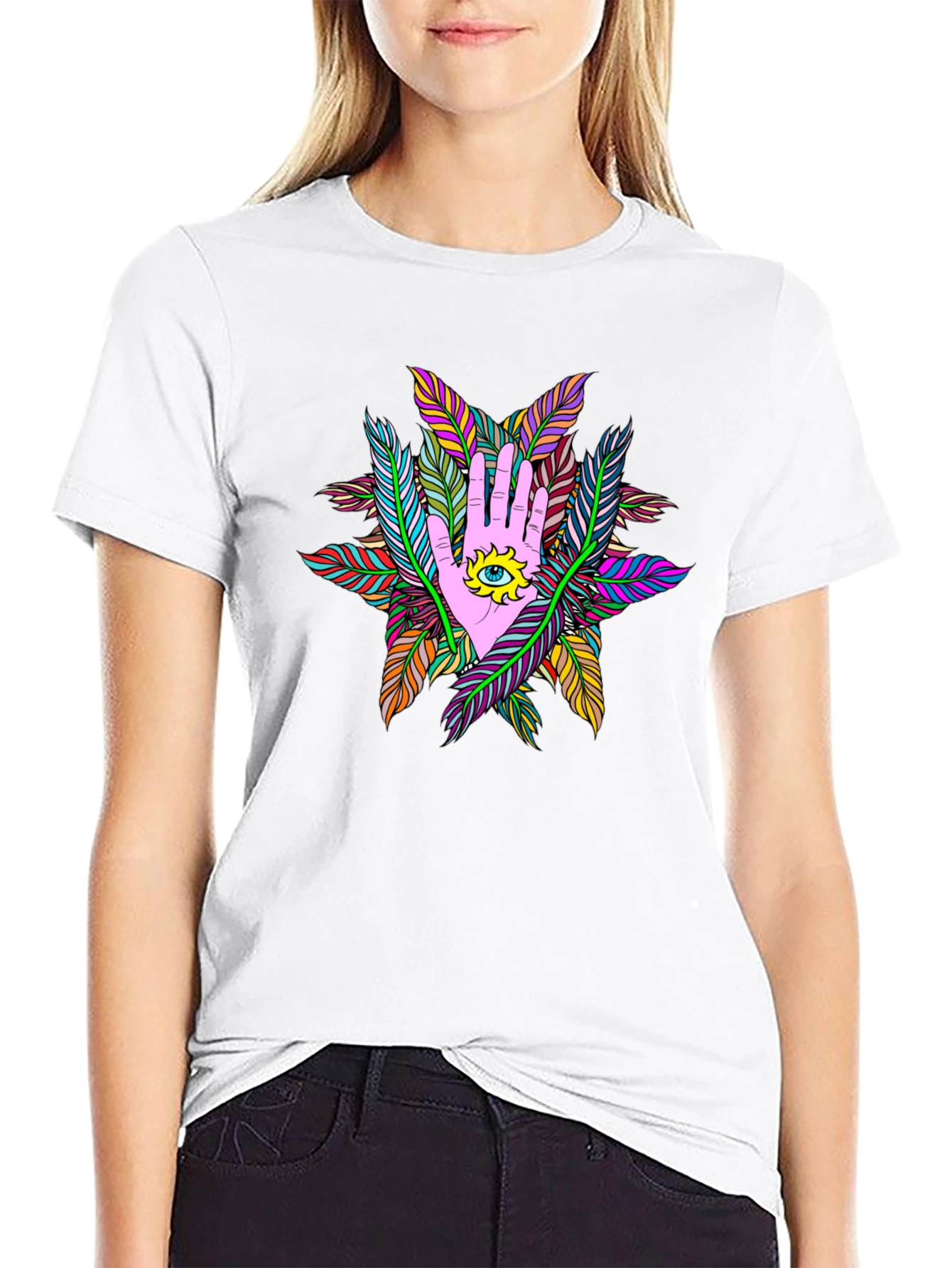 Mystic Hand Eye Feather T-Shirt - Black