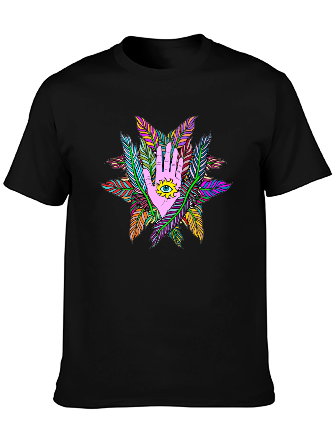 Mystic Hand Eye Feather T-Shirt - Black