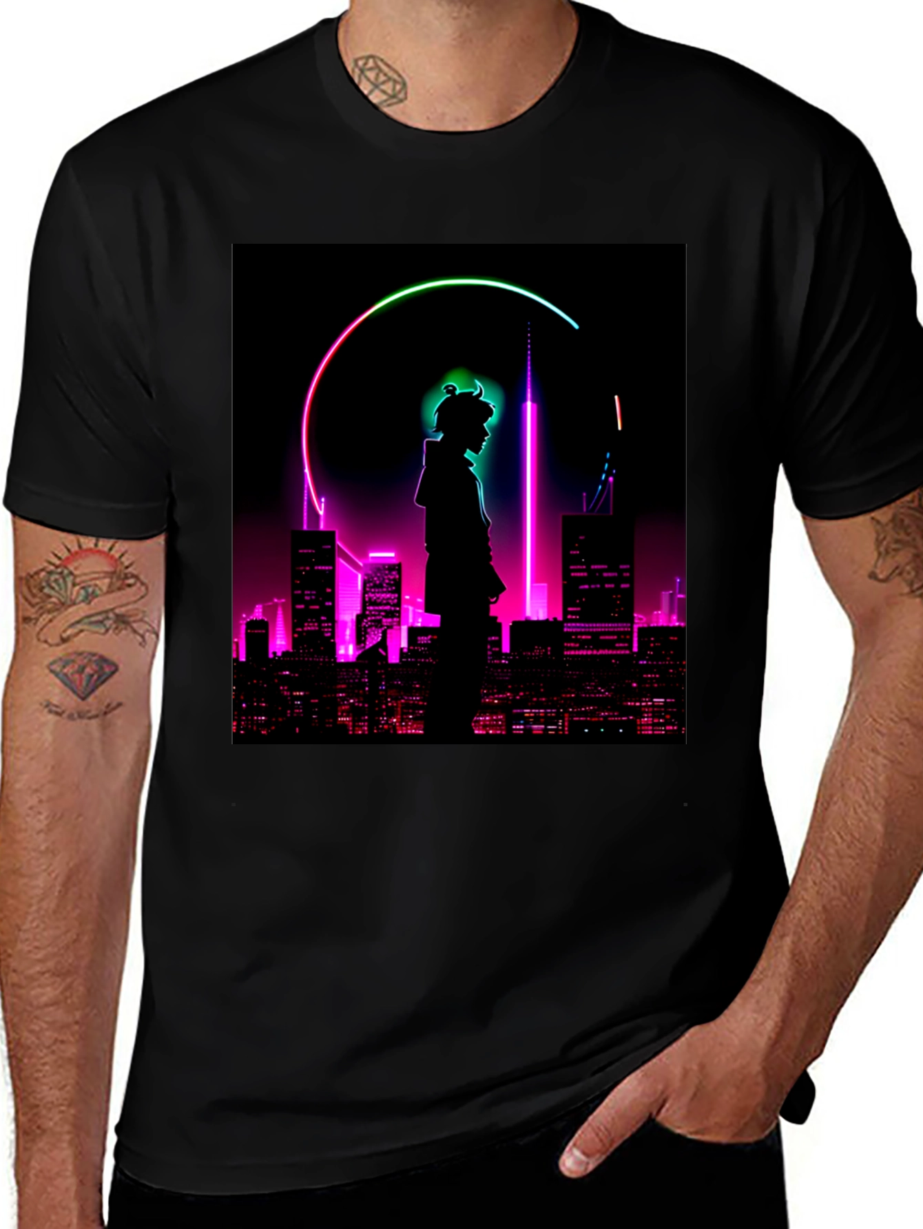 Cyberpunk Cityscape Graphic T-Shirt