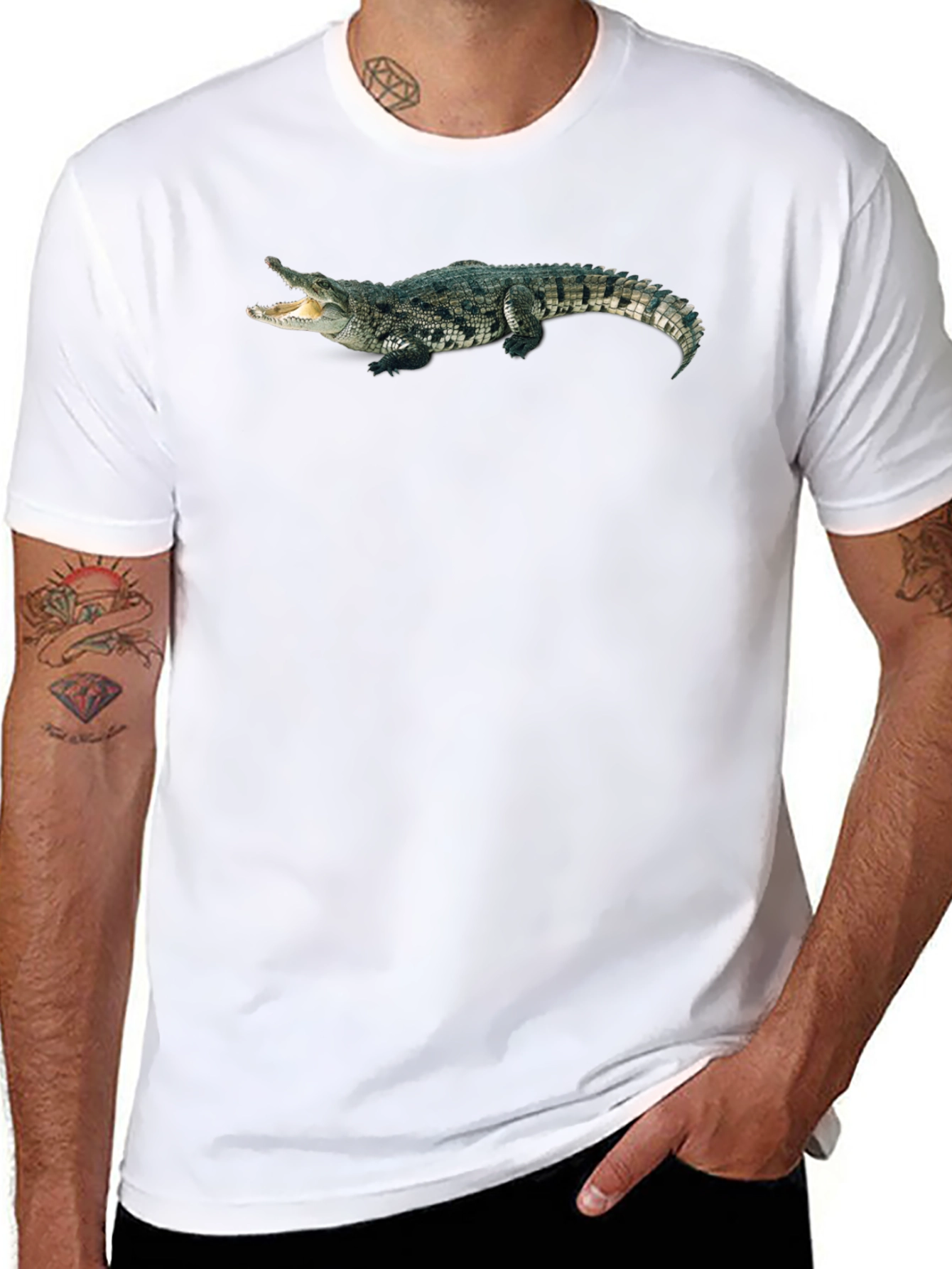 Mens Black T-Shirt with Crocodile Graphic