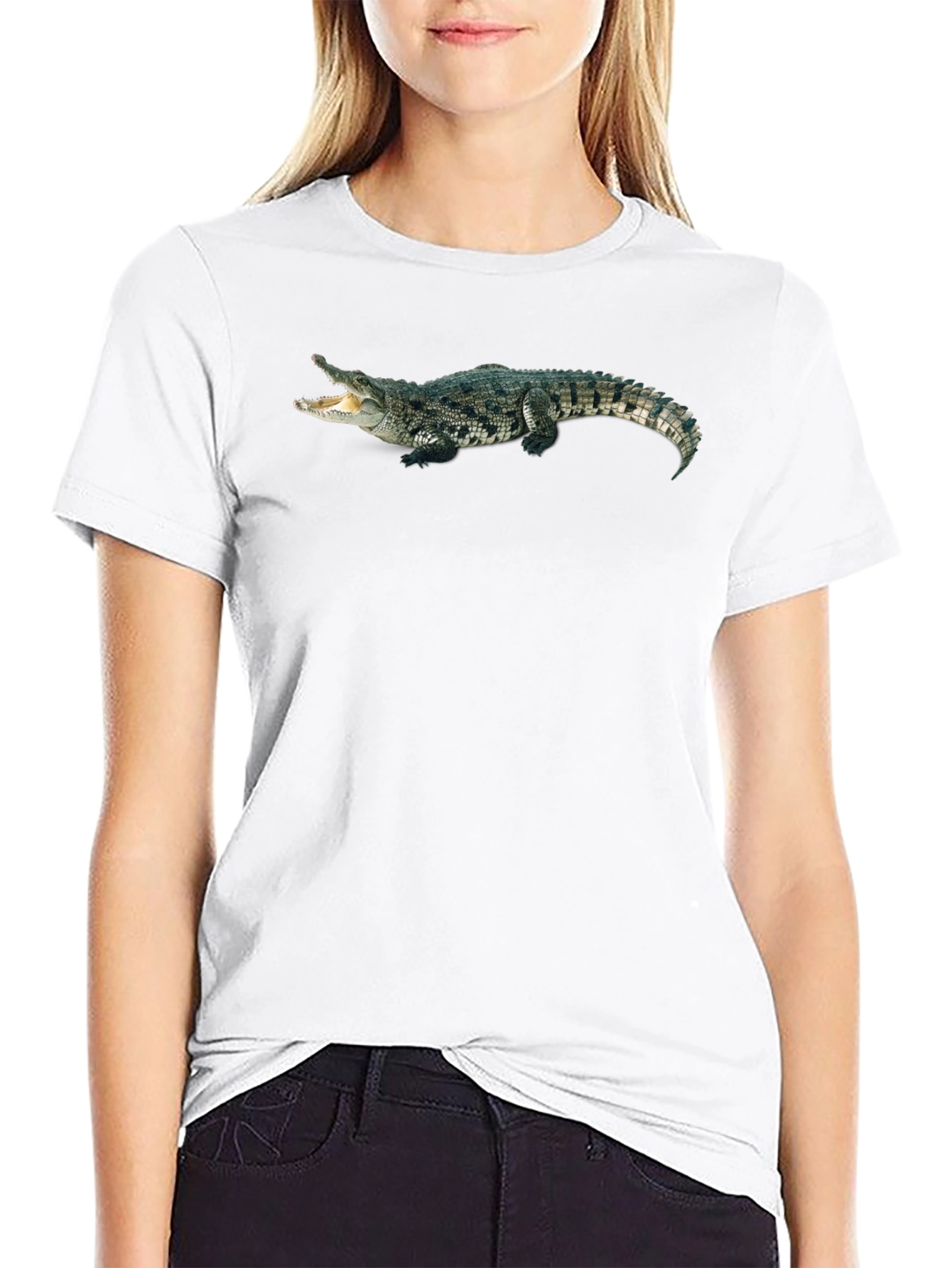 Mens Black T-Shirt with Crocodile Graphic
