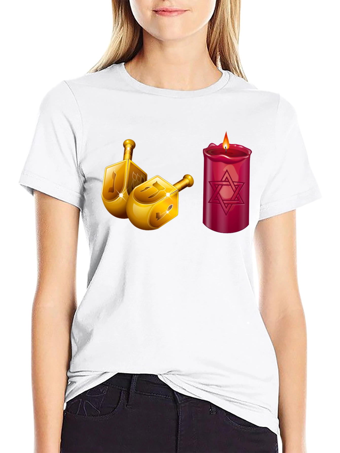 Hanukkah Dreidel & Star of David Candle T-Shirt
