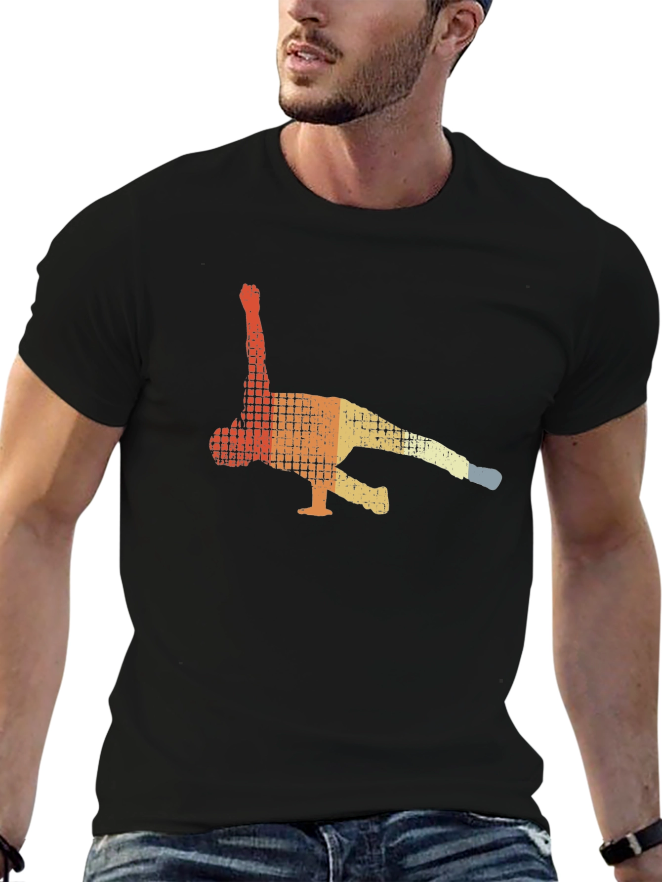 Retro Breakdancer Graphic Tee - Black Cotton T-Shirt