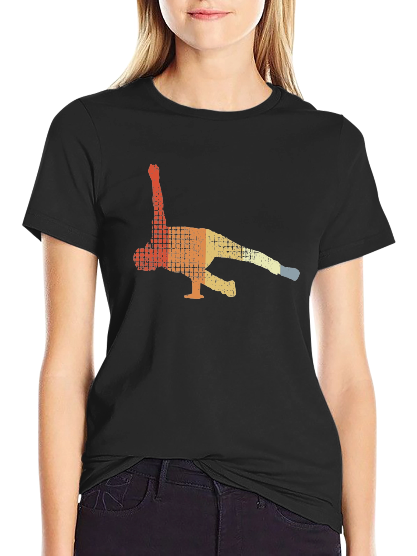 Retro Breakdancer Graphic Tee - Black Cotton T-Shirt