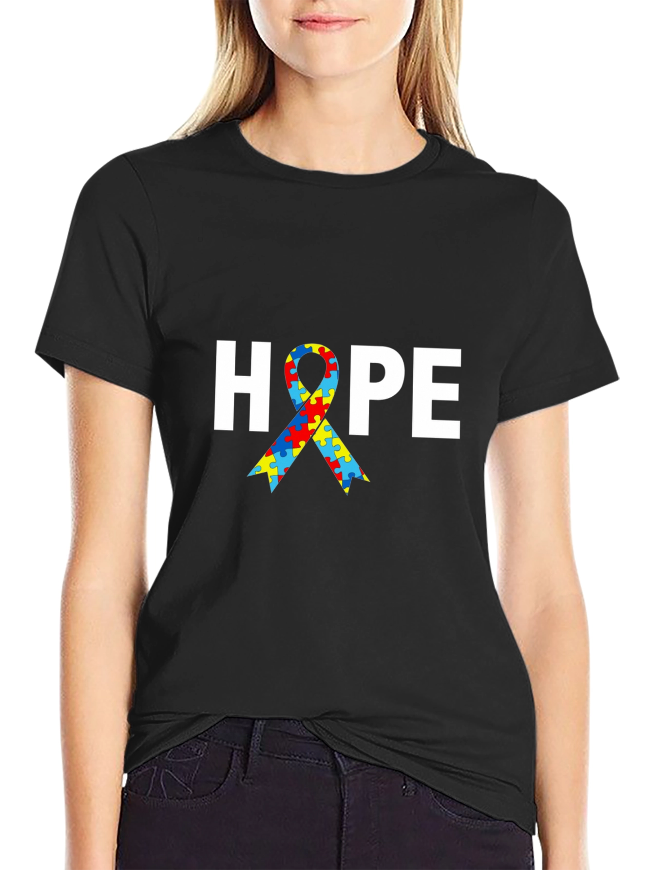 Autism Awareness HOPE Puzzle Ribbon T-Shirt