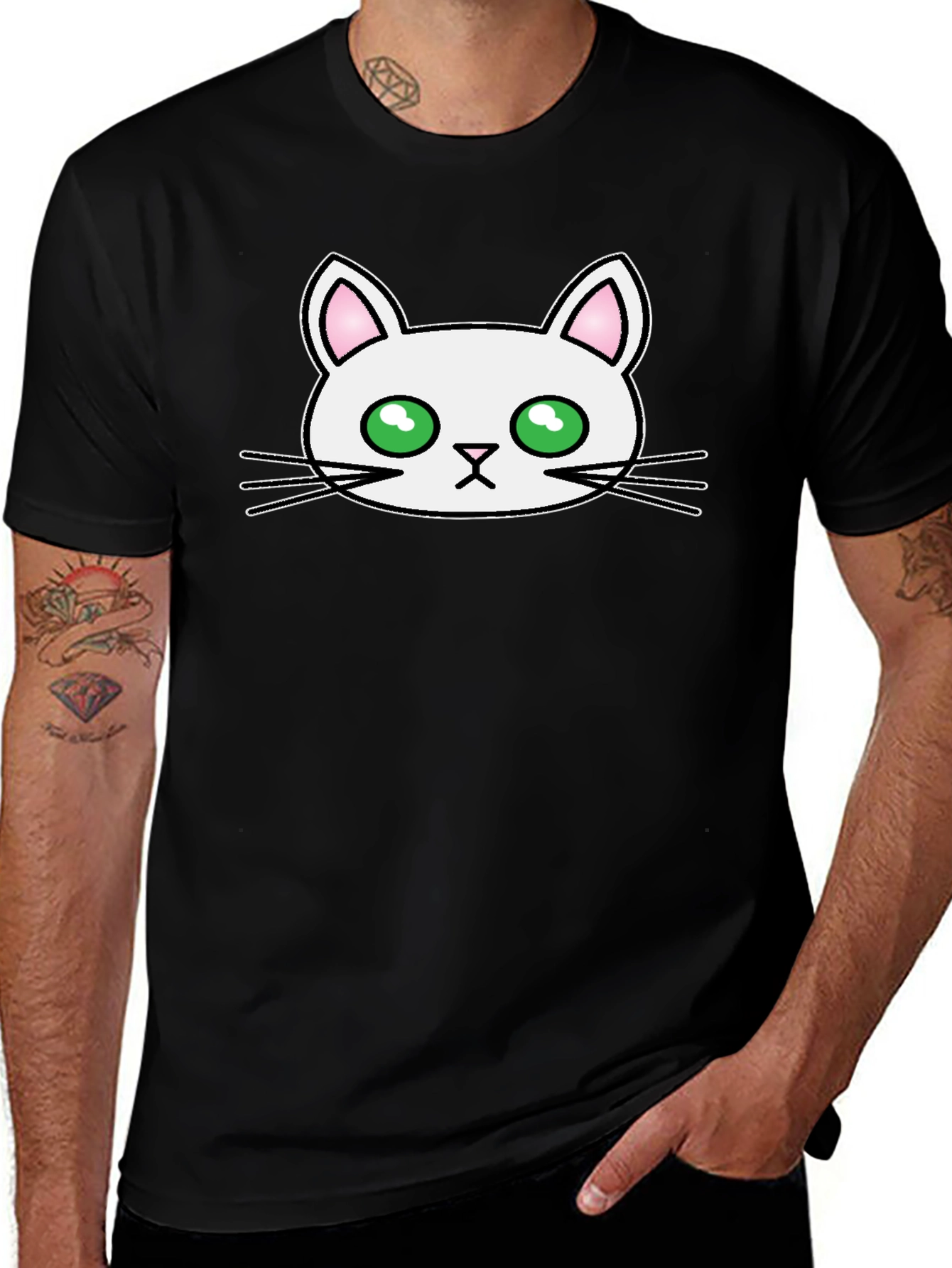 Cute Cat Graphic Tee - Mens Black T-Shirt