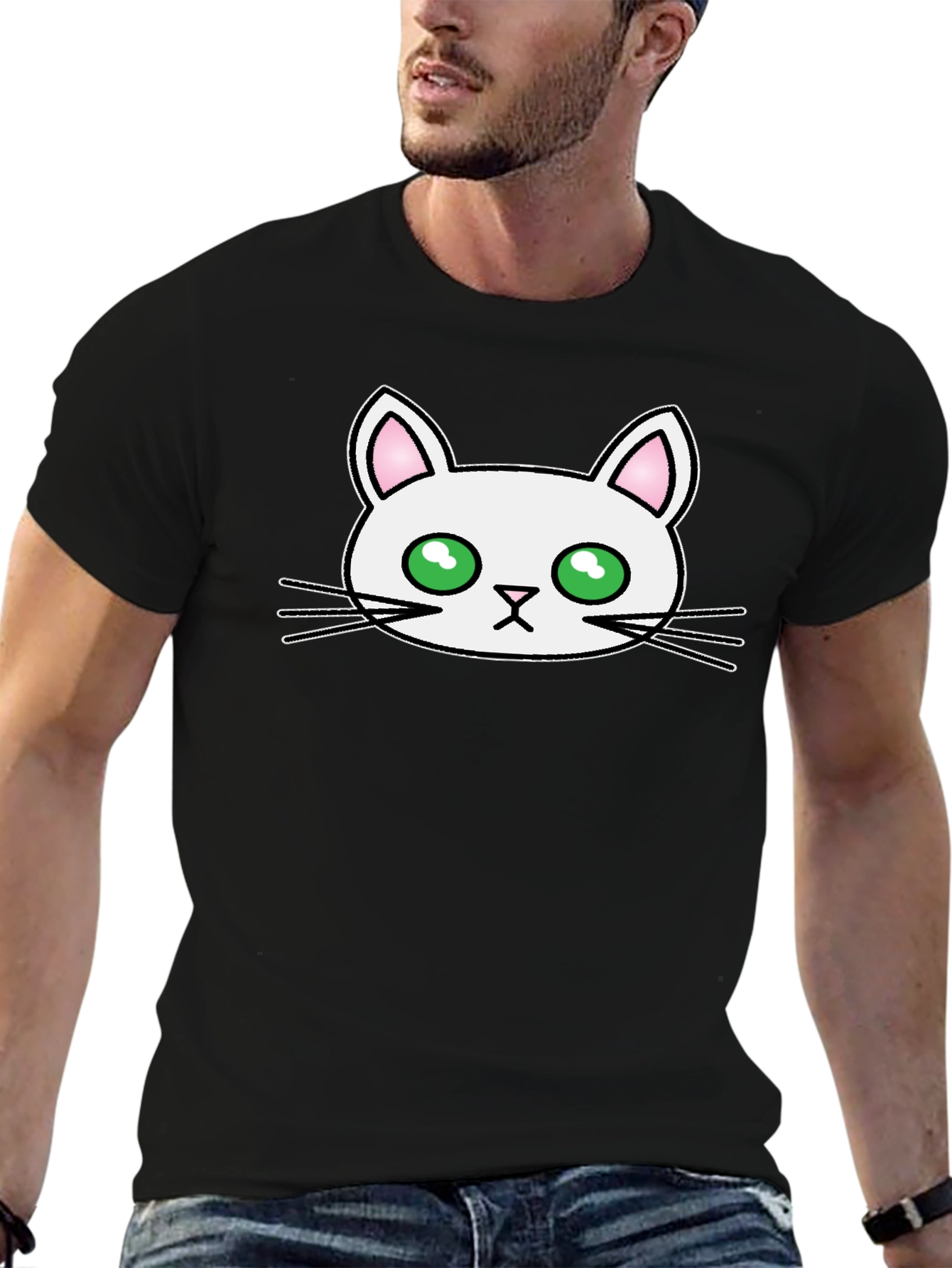Cute Cat Graphic Tee - Mens Black T-Shirt