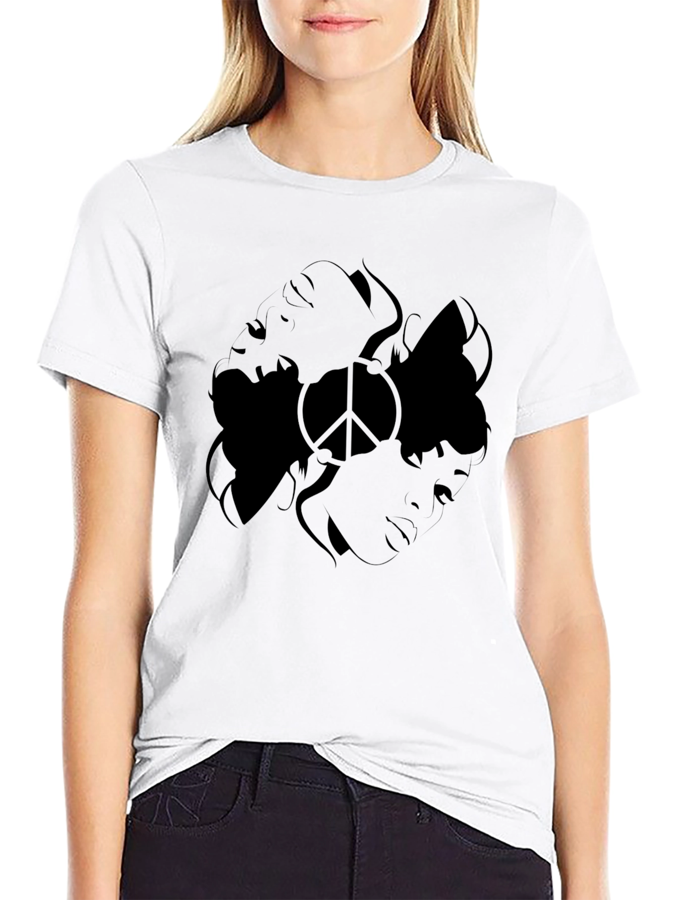 Black Graphic Tee - Peace Sign Design