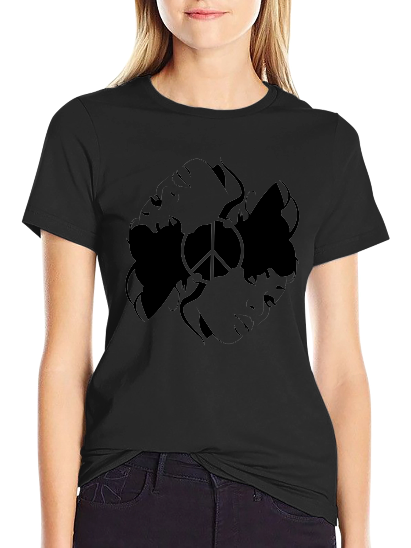 Black Graphic Tee - Peace Sign Design