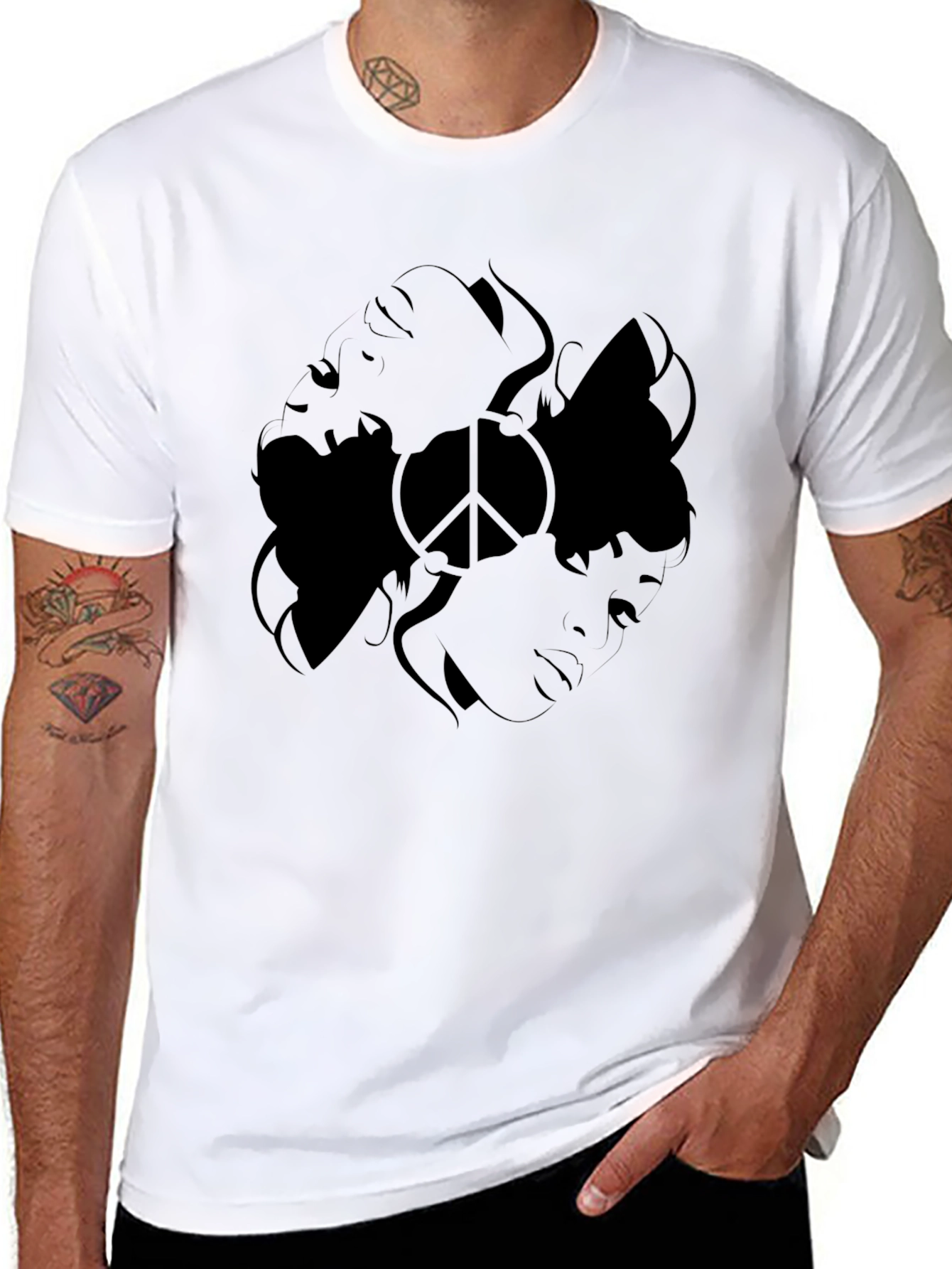 Black Graphic Tee - Peace Sign Design