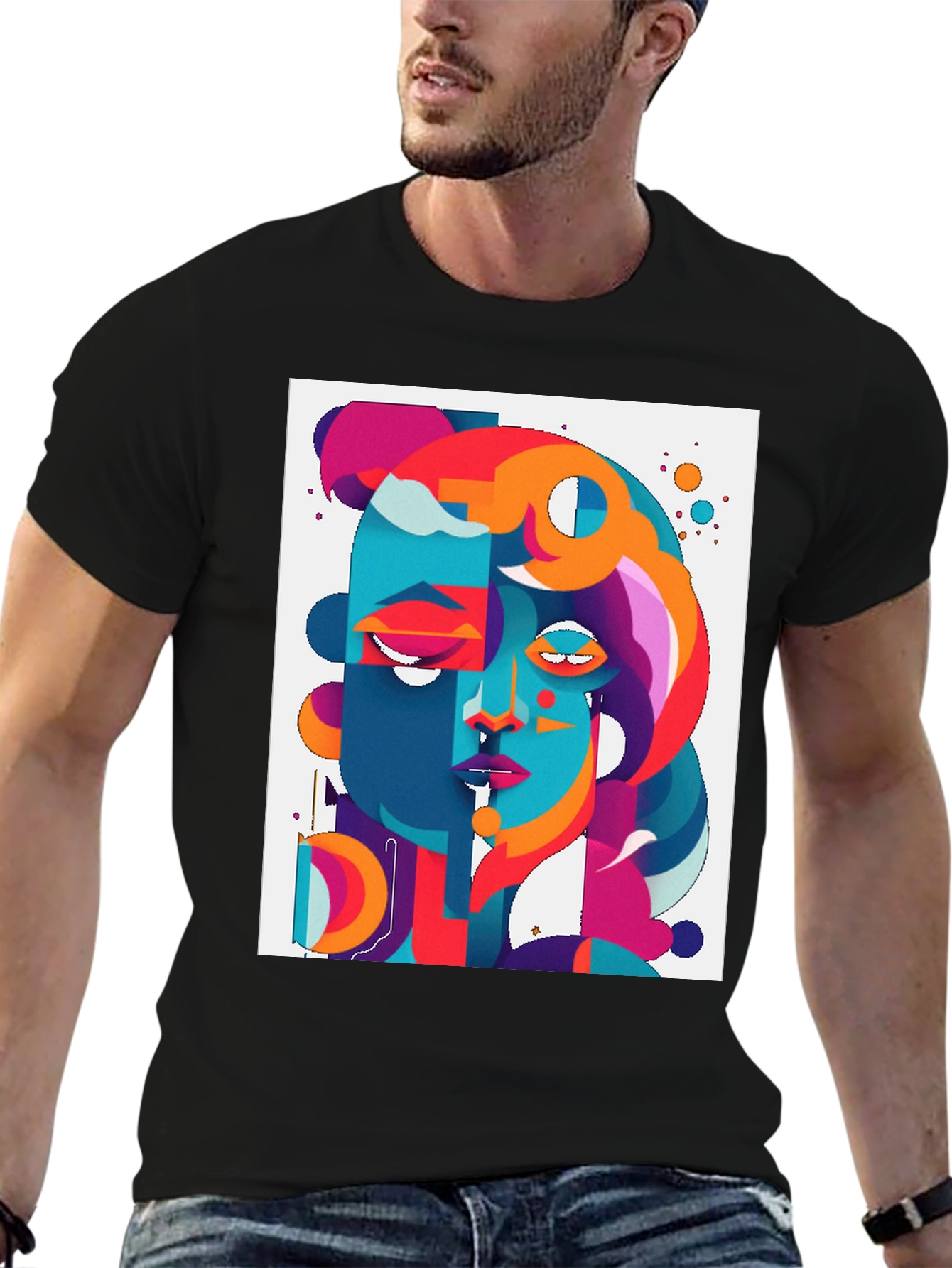 Abstract Face Graphic Tee - Modern Art T-Shirt