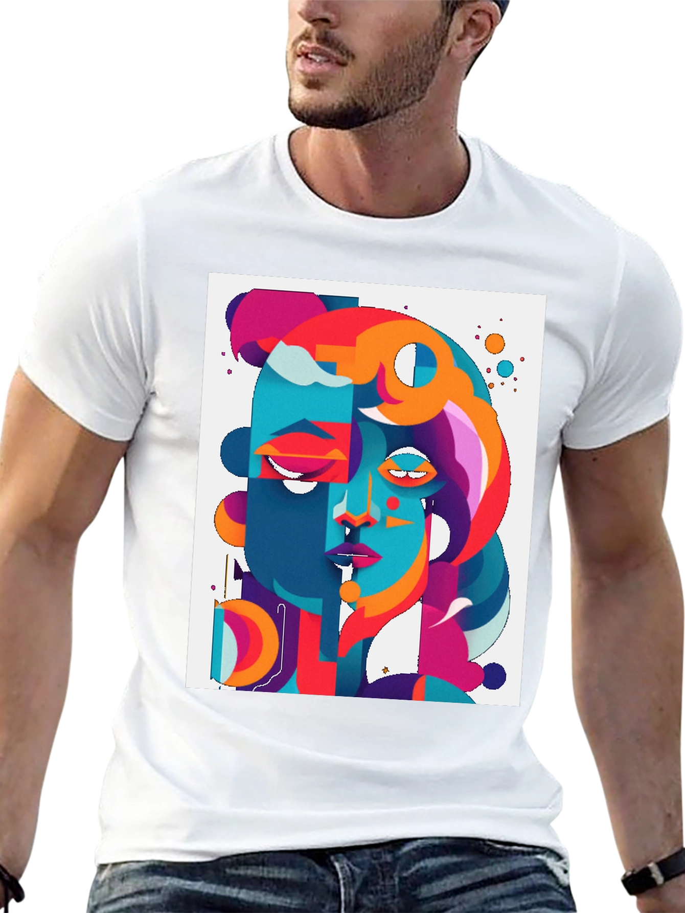 Abstract Face Graphic Tee - Modern Art T-Shirt