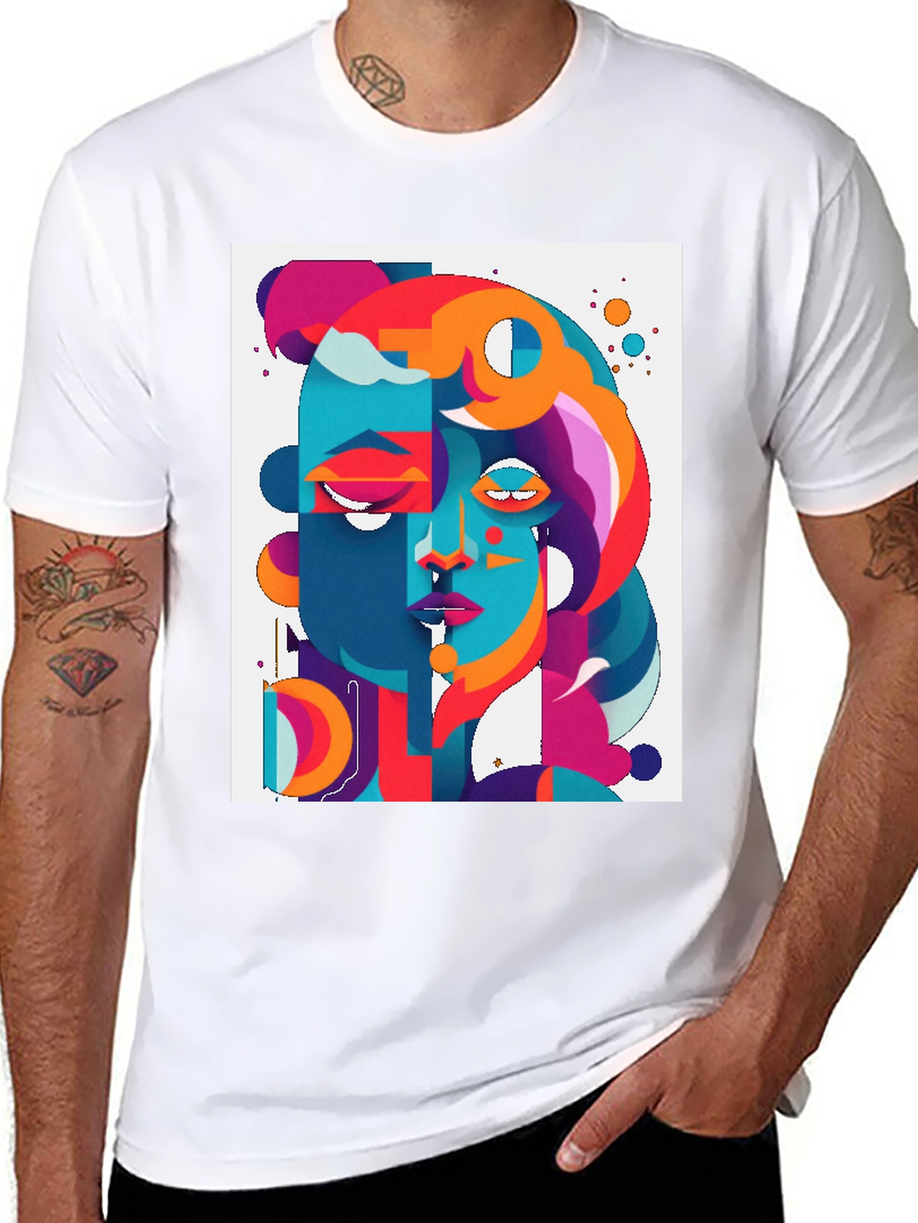 Abstract Face Graphic Tee - Modern Art T-Shirt