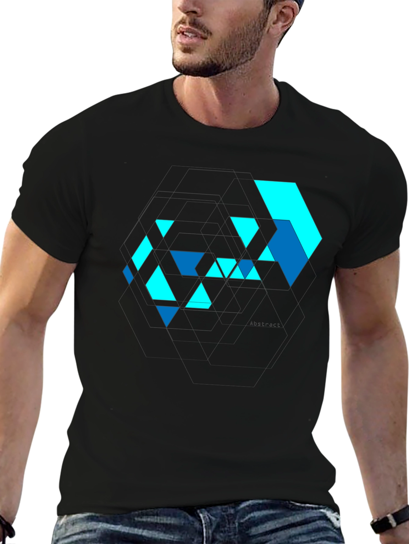 Abstract Geometric Design Black T-Shirt