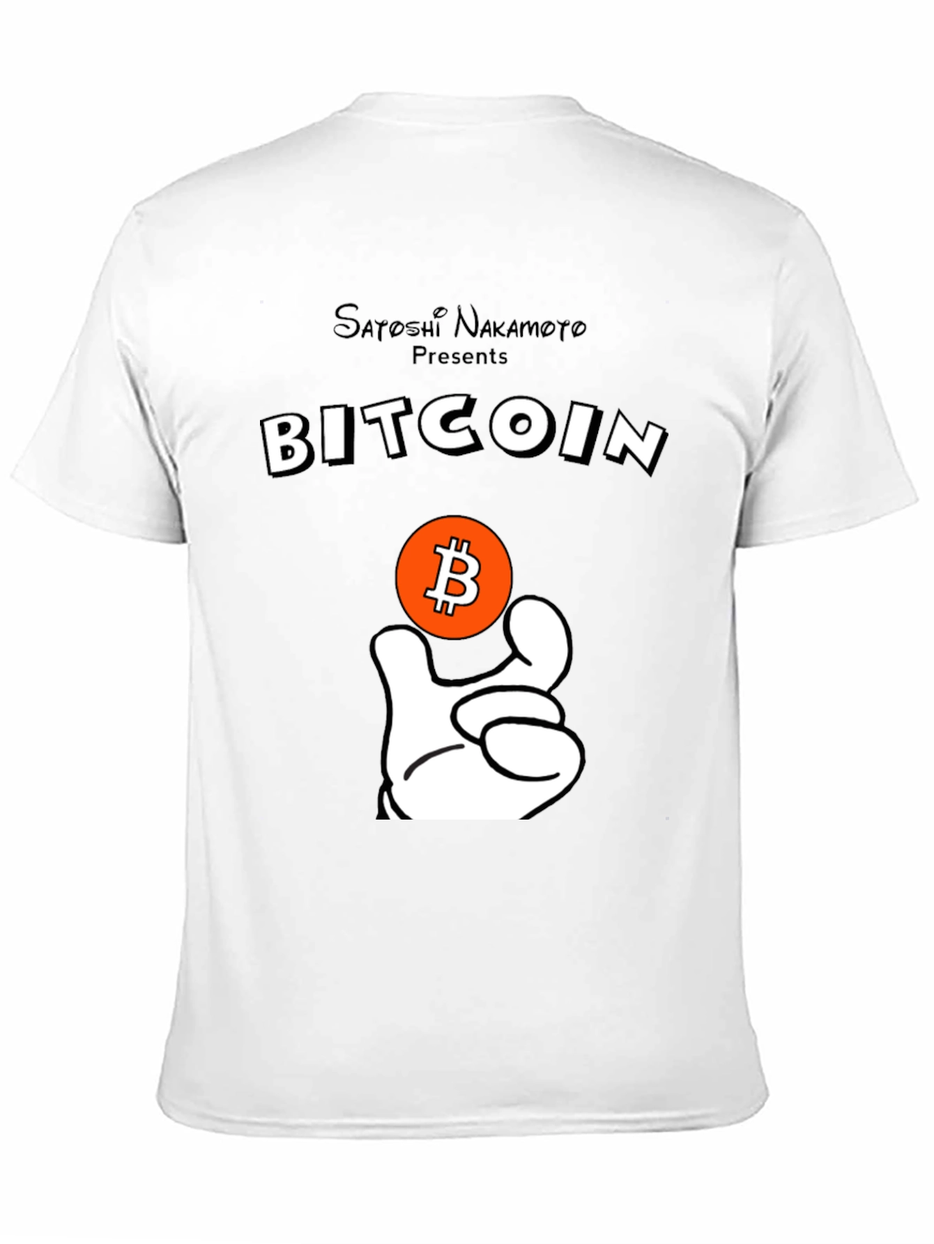 Bitcoin Satoshi T-Shirt Crypto Currency Cartoon Hand