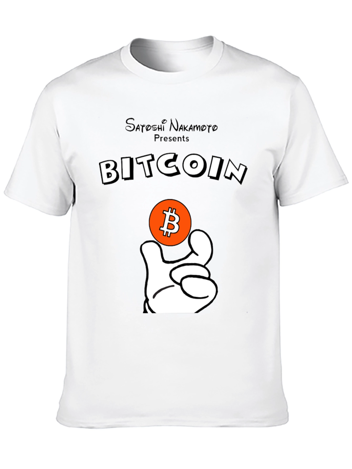 Bitcoin Satoshi T-Shirt Crypto Currency Cartoon Hand
