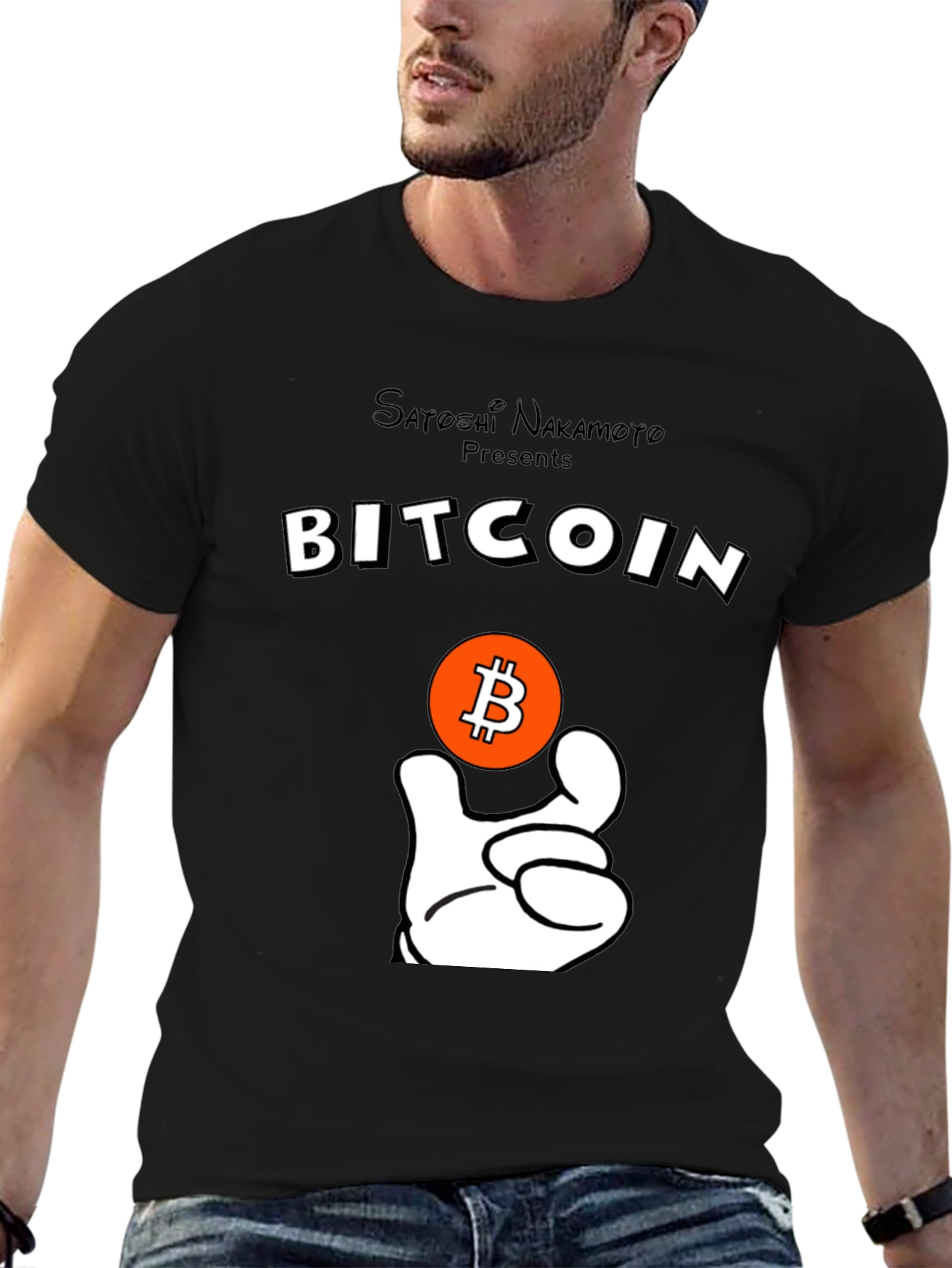 Bitcoin Satoshi T-Shirt Crypto Currency Cartoon Hand