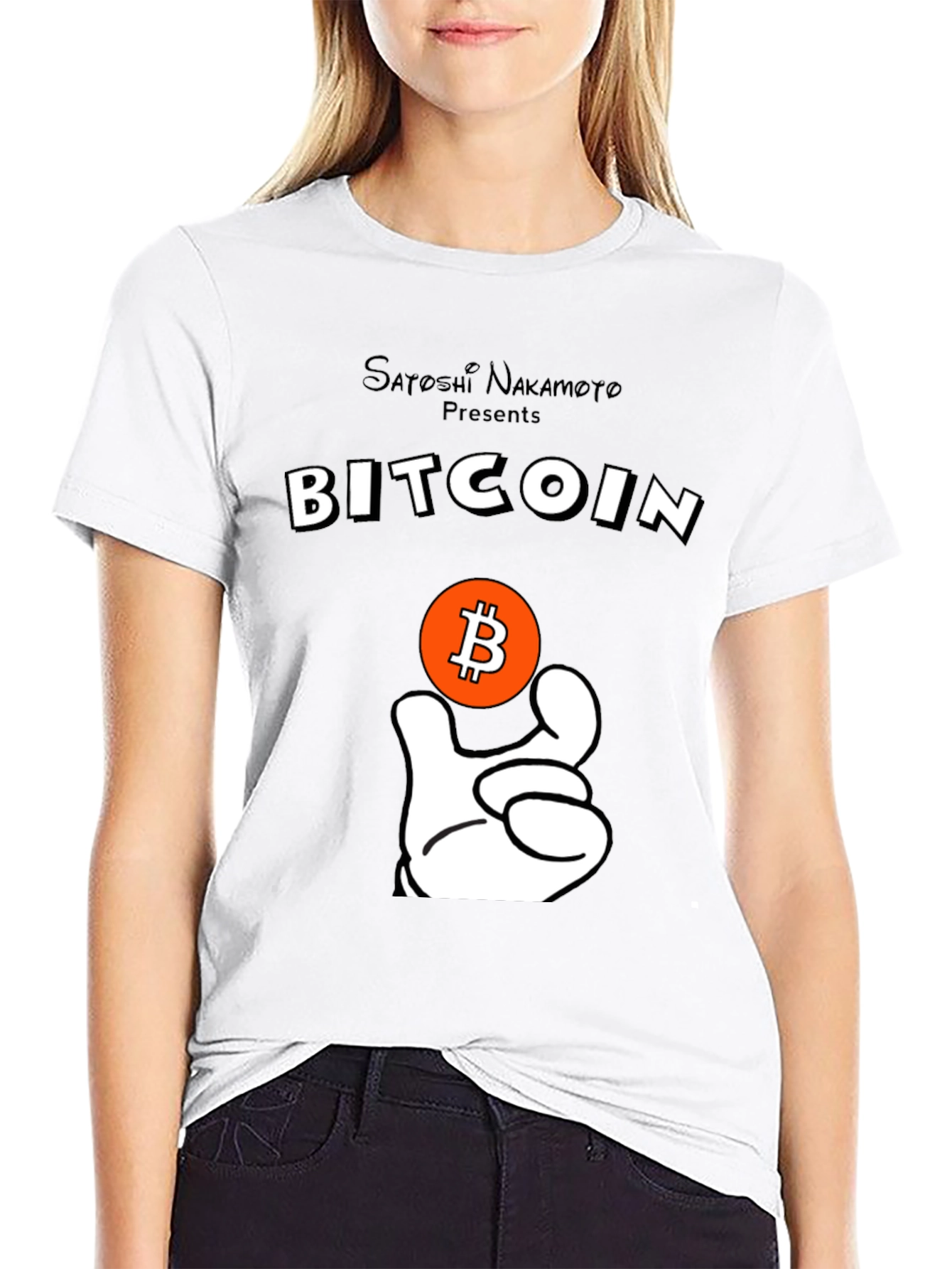 Bitcoin Satoshi T-Shirt Crypto Currency Cartoon Hand