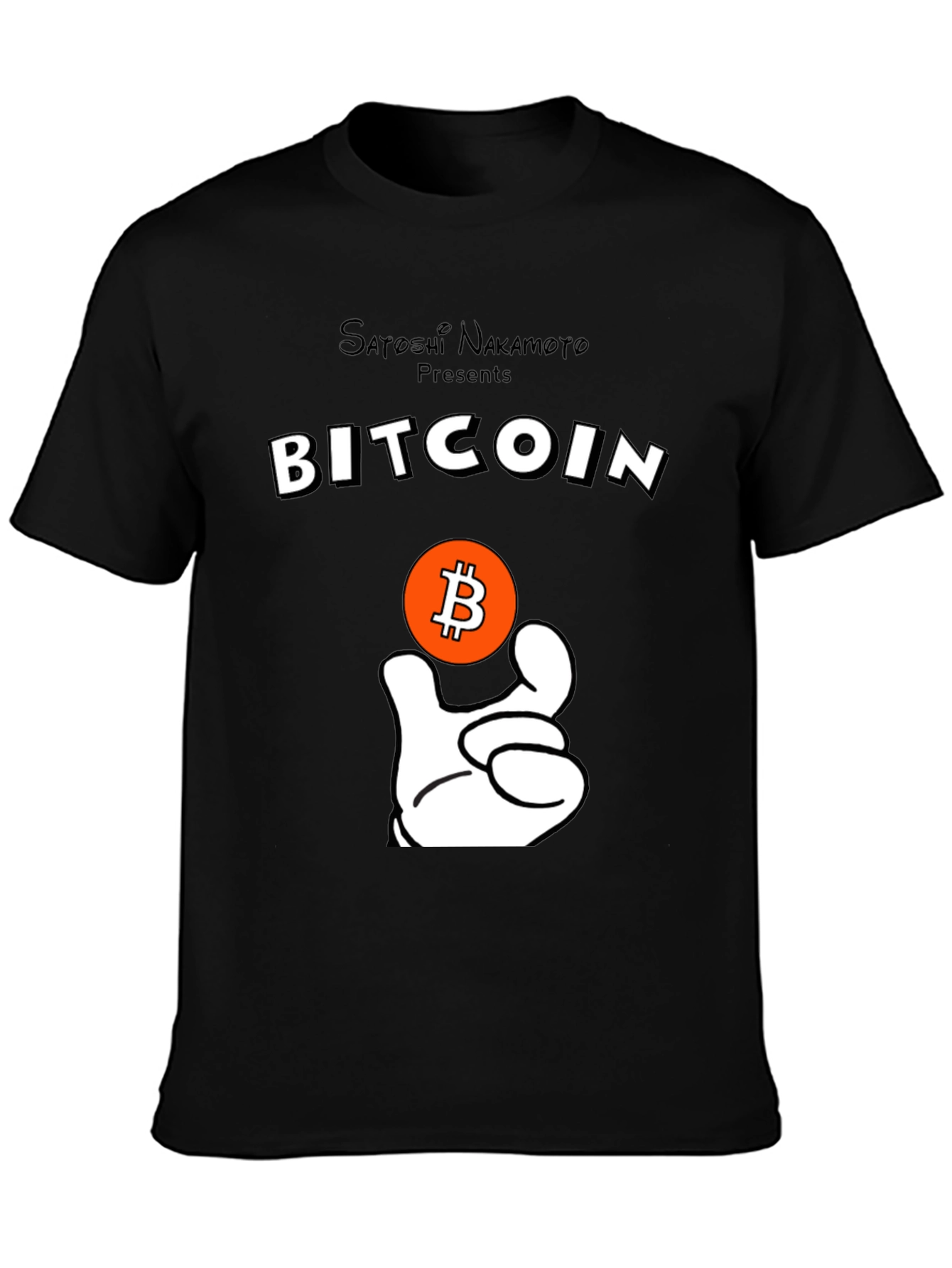Bitcoin Satoshi T-Shirt Crypto Currency Cartoon Hand