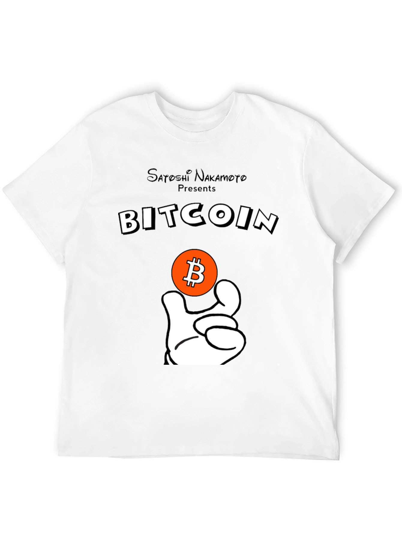 Bitcoin Satoshi T-Shirt Crypto Currency Cartoon Hand