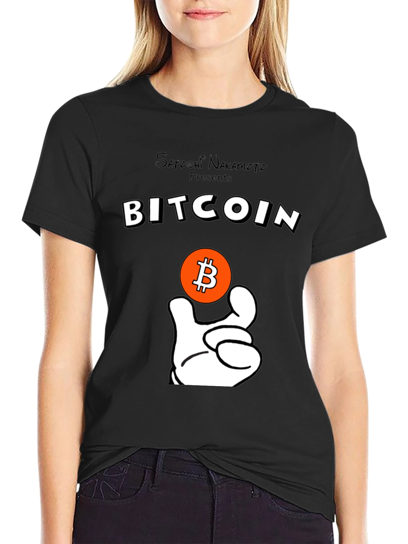 Bitcoin Satoshi T-Shirt Crypto Currency Cartoon Hand