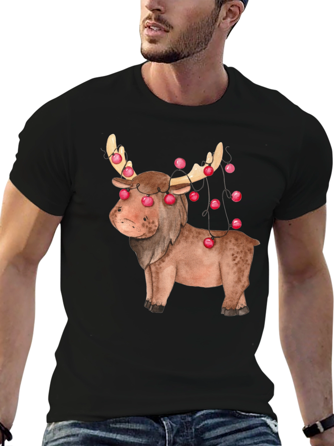 Festive Reindeer Graphic Tee - Holiday Apparel