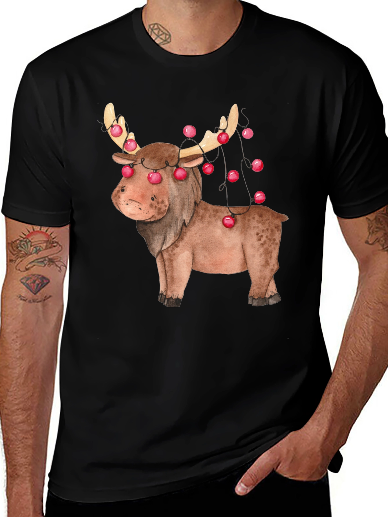 Festive Reindeer Graphic Tee - Holiday Apparel