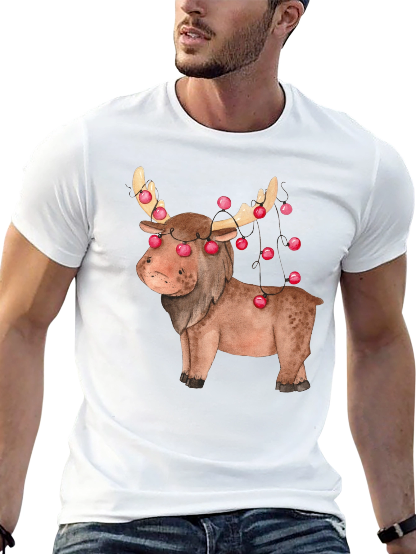 Festive Reindeer Graphic Tee - Holiday Apparel