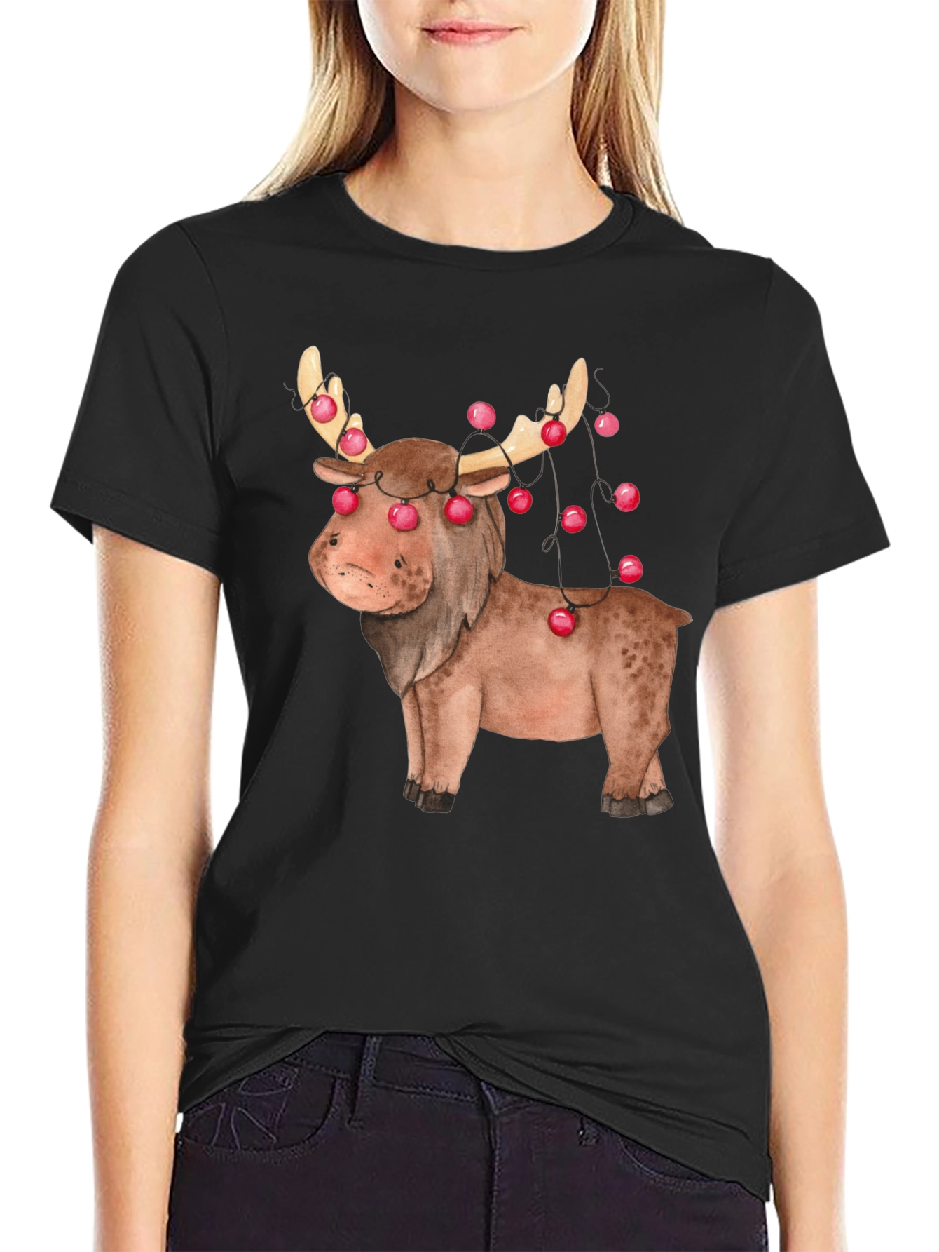 Festive Reindeer Graphic Tee - Holiday Apparel