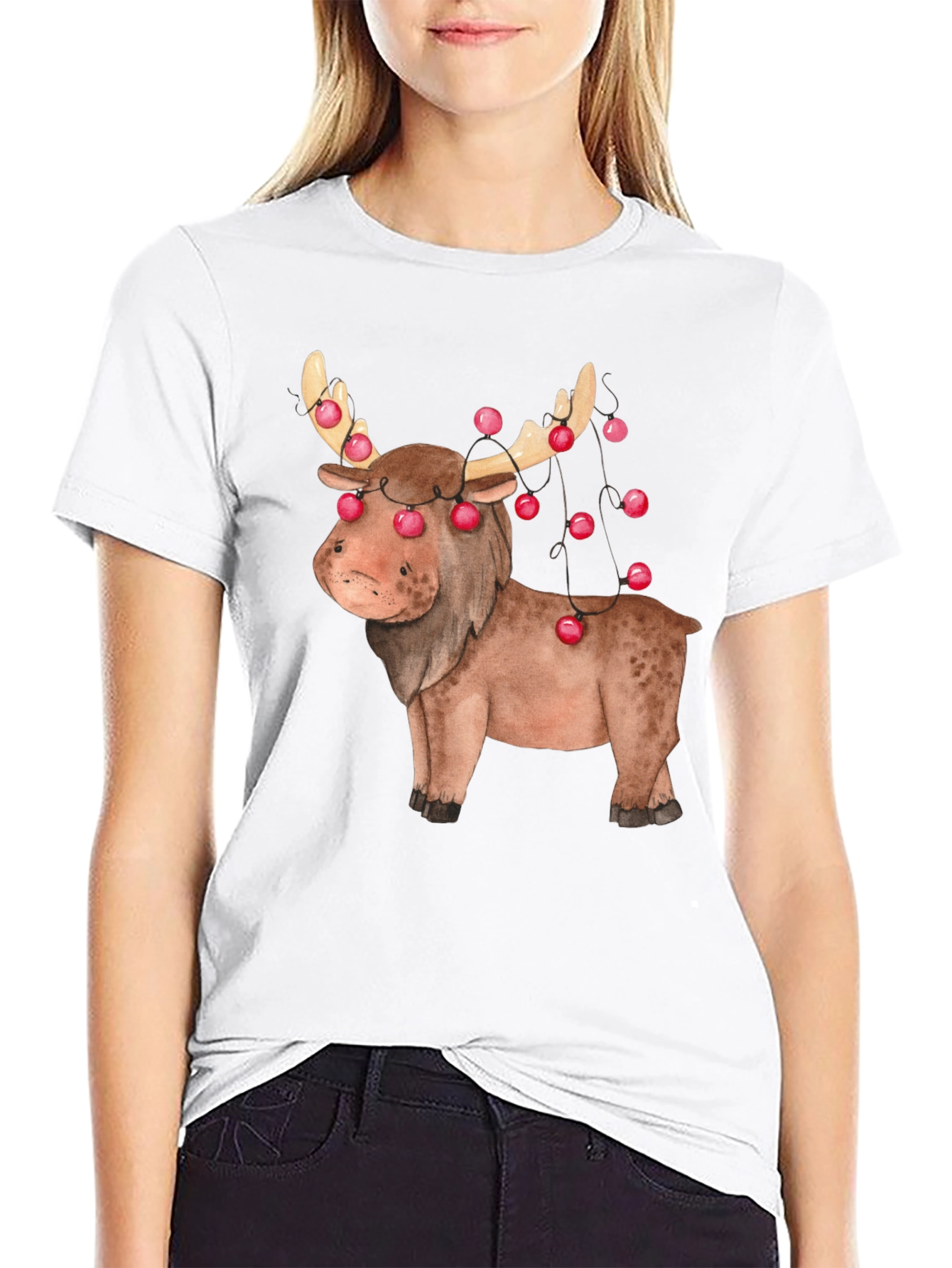 Festive Reindeer Graphic Tee - Holiday Apparel