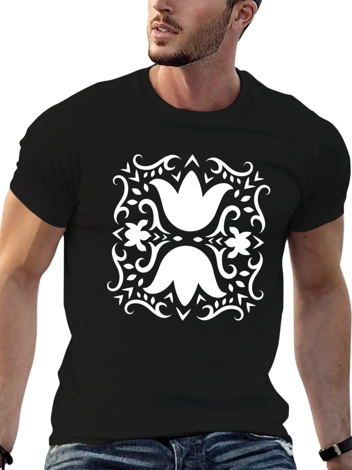 Elegant Floral Black T-Shirt