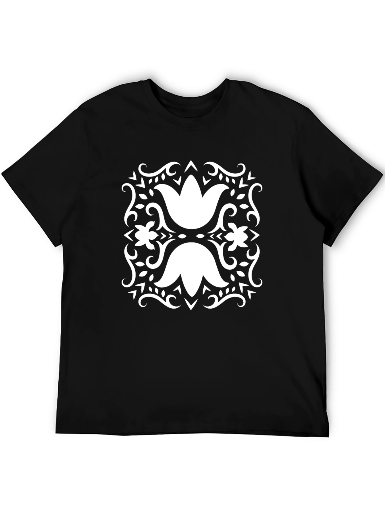 Elegant Floral Black T-Shirt