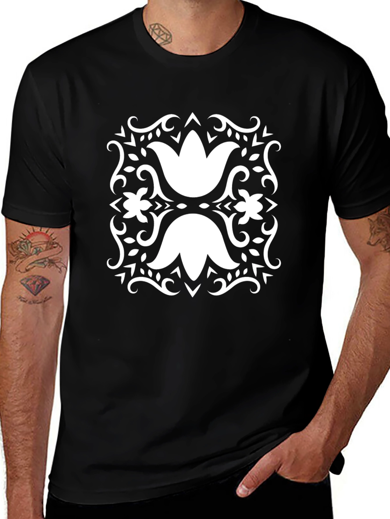Elegant Floral Black T-Shirt