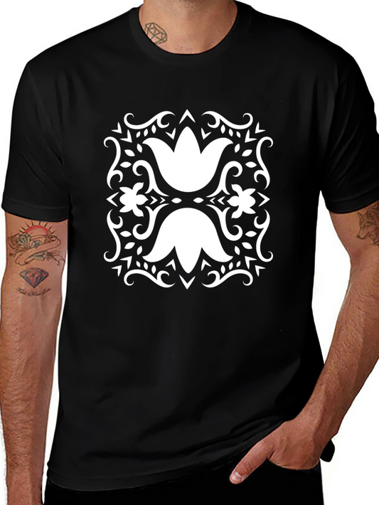 Elegant Floral Black T-Shirt