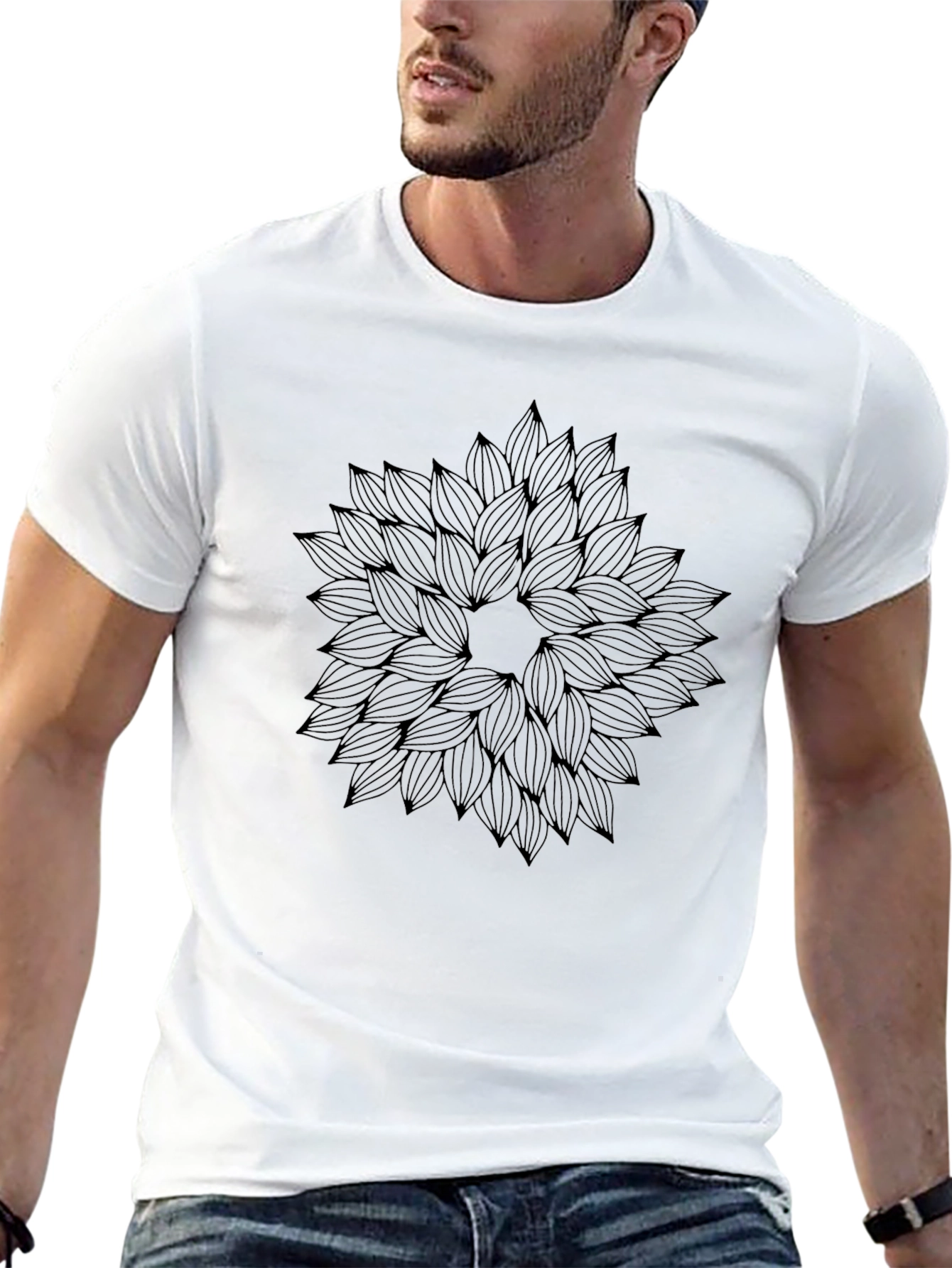 Geometric Floral Graphic Print Black T-Shirt