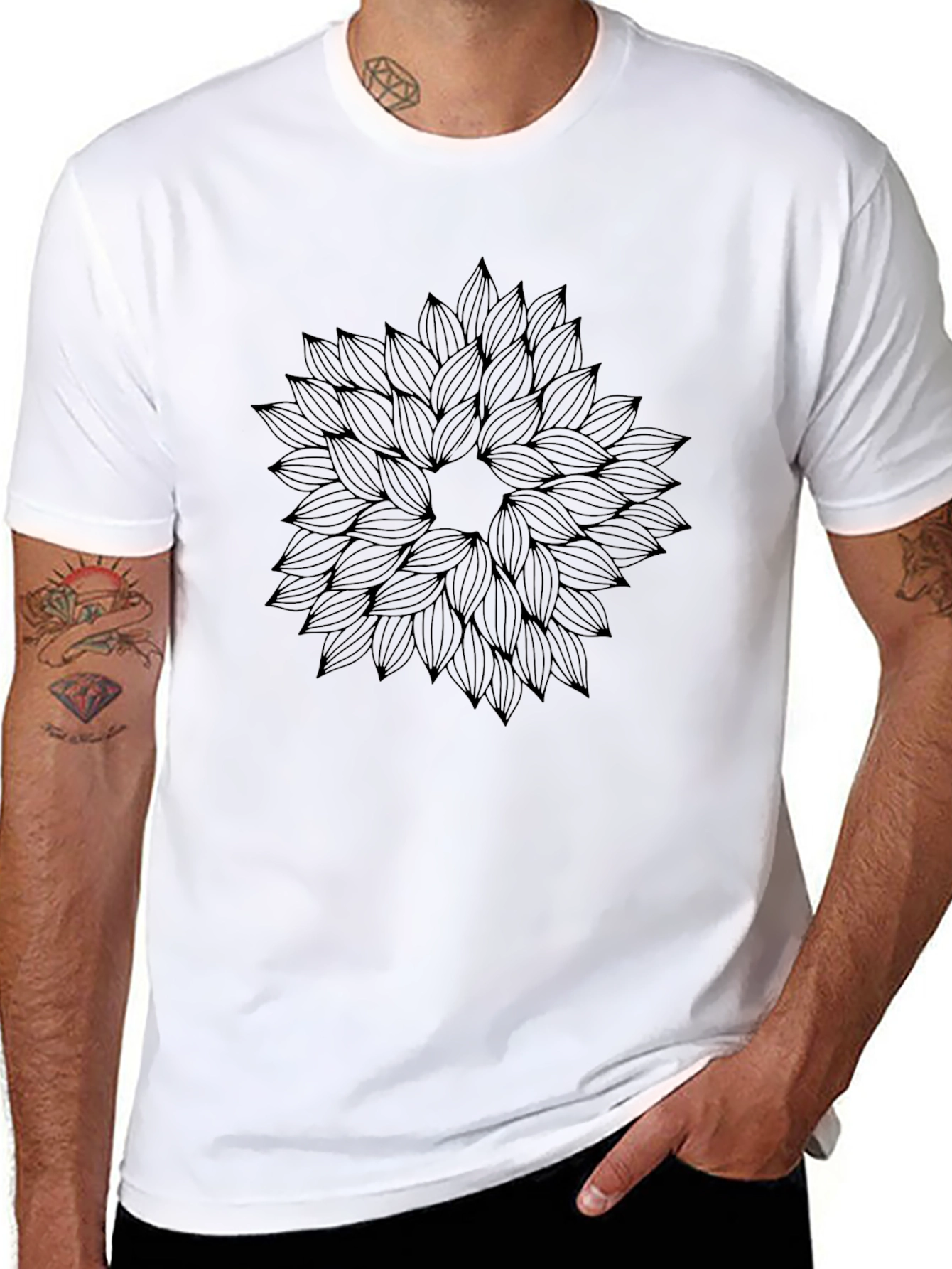 Geometric Floral Graphic Print Black T-Shirt