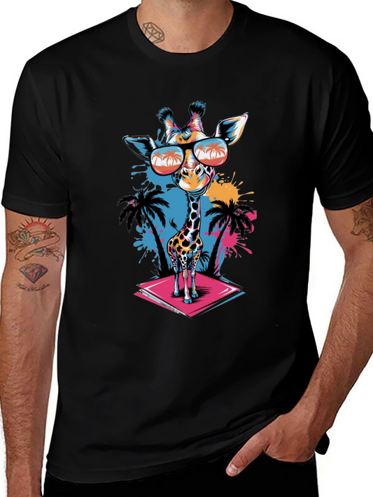 Cool Giraffe Graphic Tee - Black Cotton T-Shirt