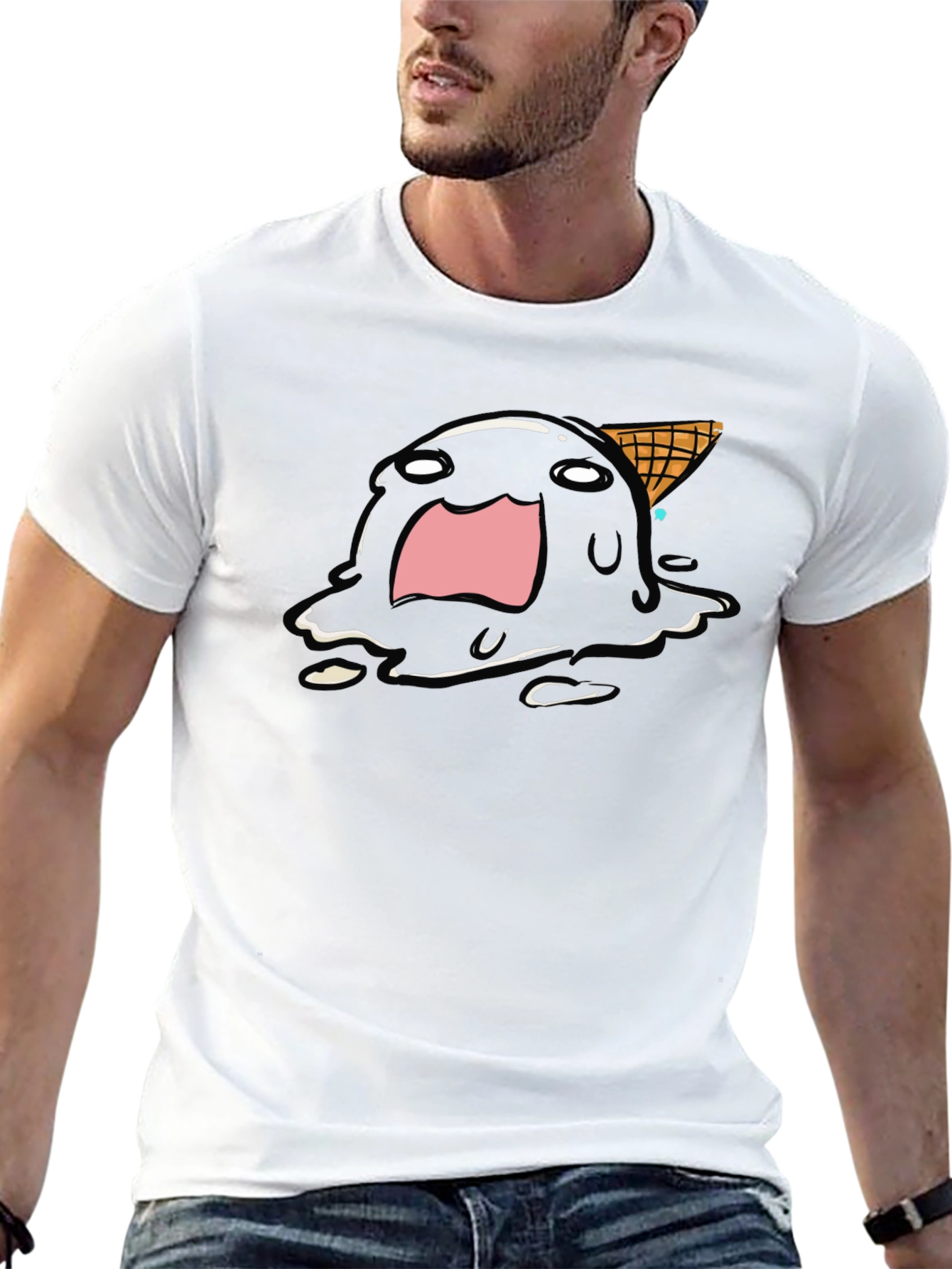Melting Ice Cream Graphic Tee - Funny Cartoon Shirt
