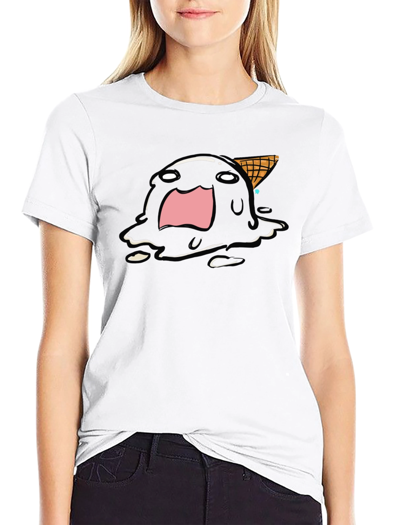 Melting Ice Cream Graphic Tee - Funny Cartoon Shirt