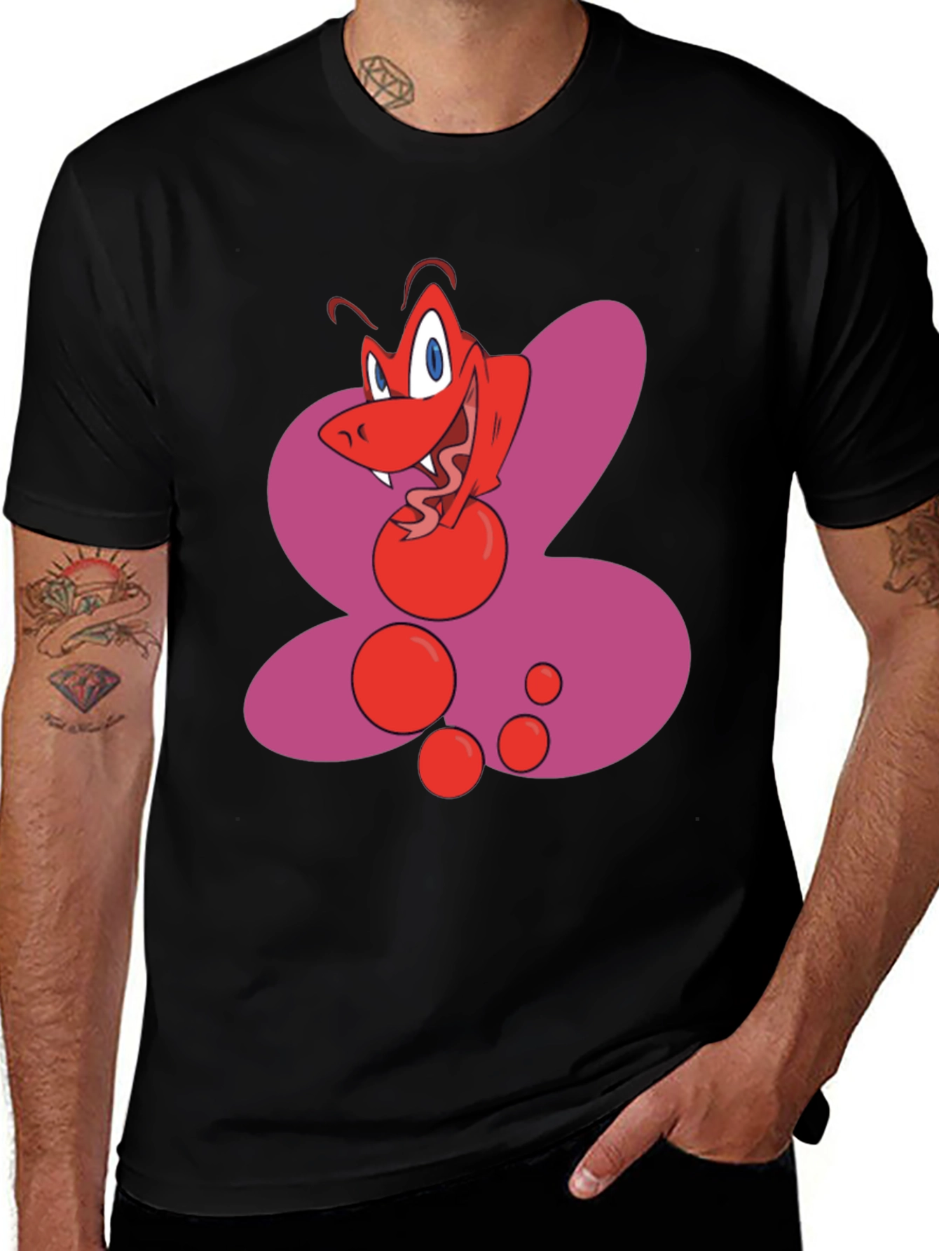 Cartoon Snake Graphic Black T-Shirt