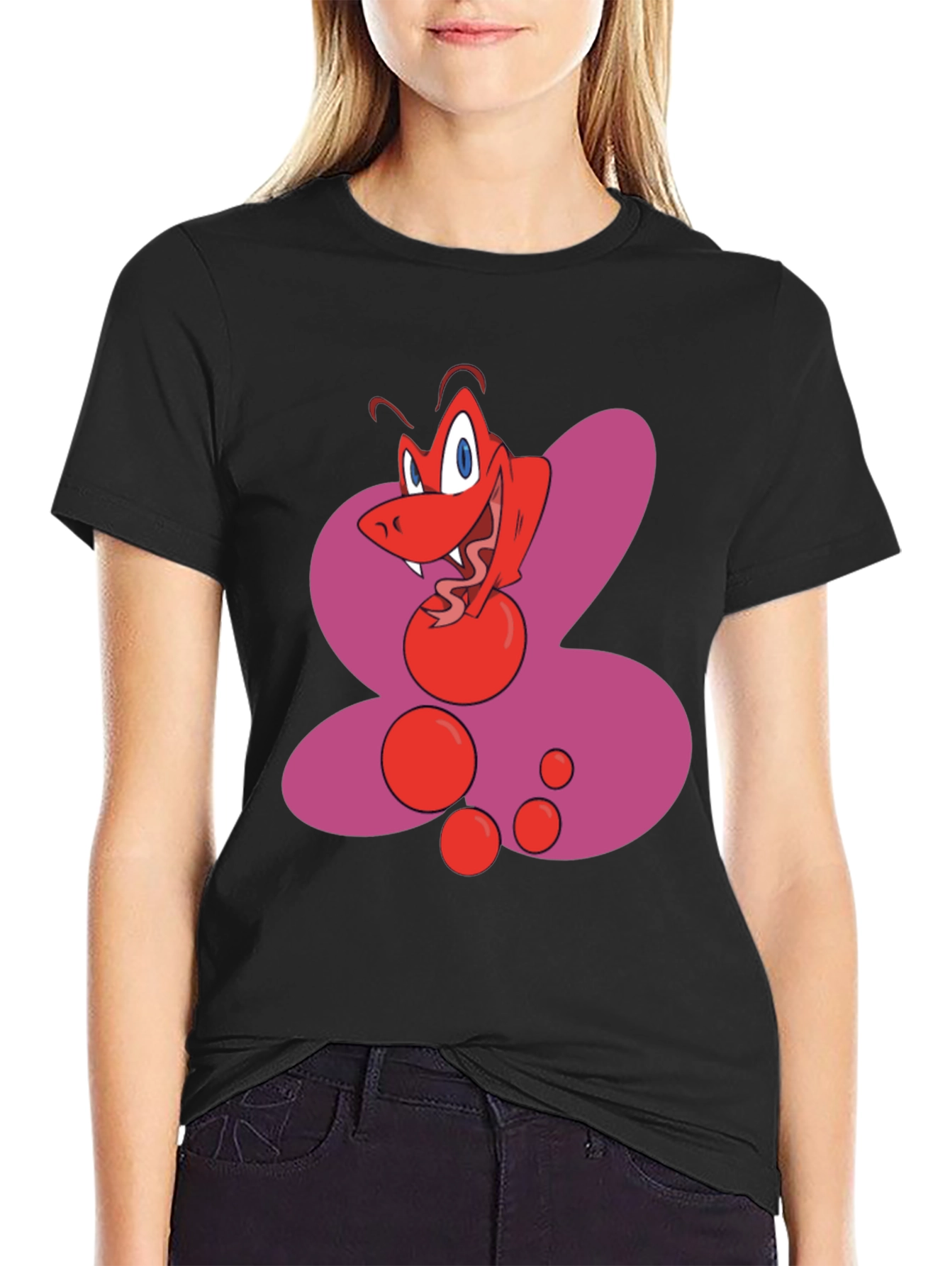 Cartoon Snake Graphic Black T-Shirt