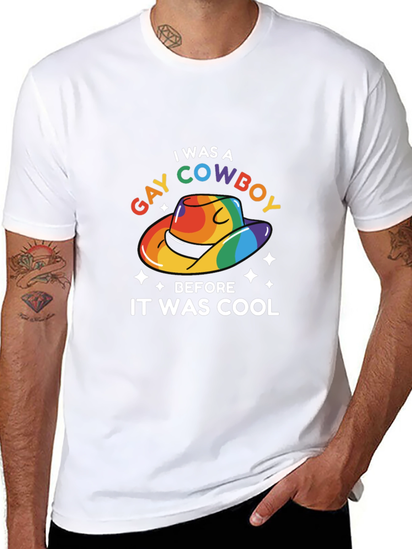Gay Cowboy Pride T-Shirt - Rainbow Cowboy Hat