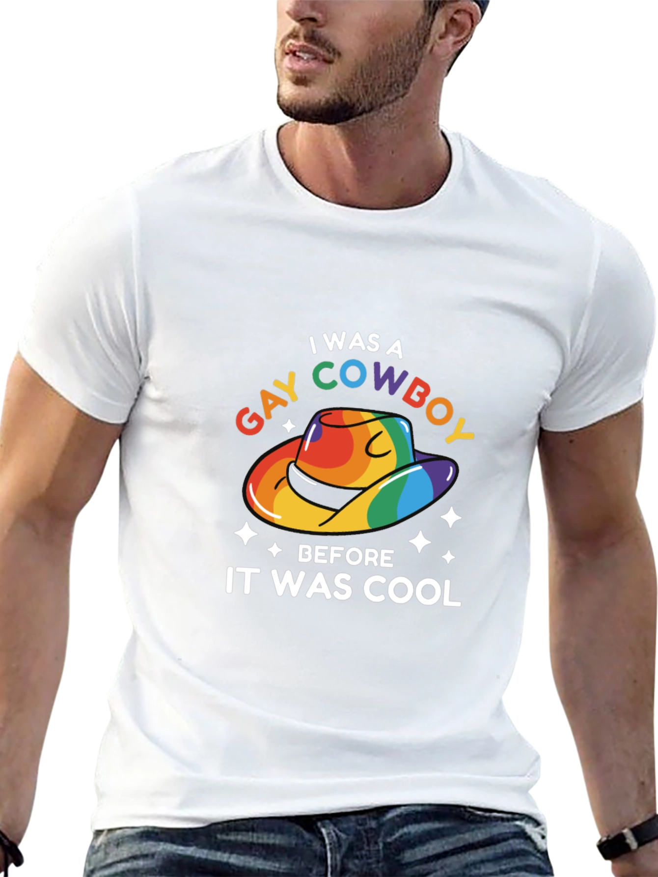 Gay Cowboy Pride T-Shirt - Rainbow Cowboy Hat