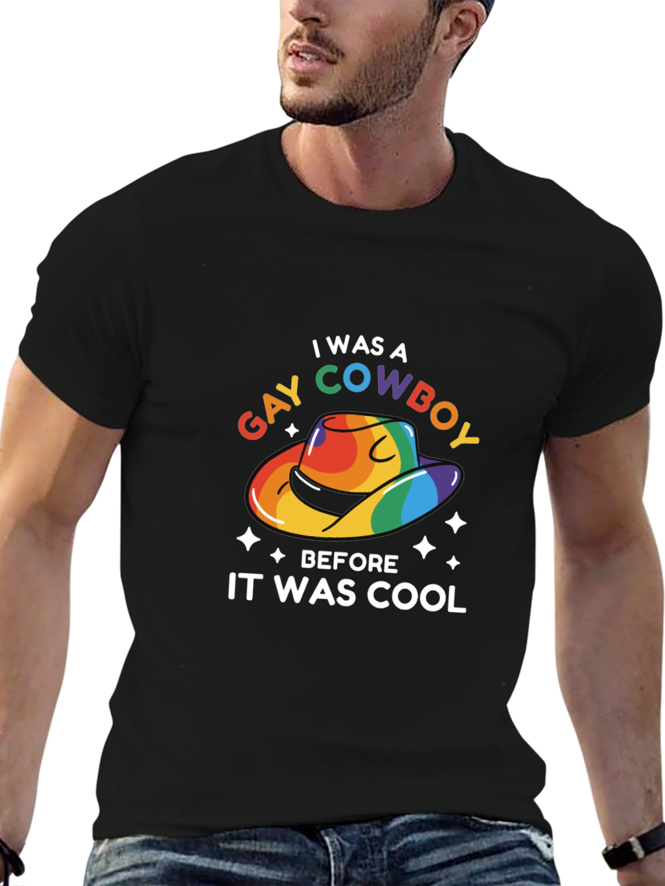 Gay Cowboy Pride T-Shirt - Rainbow Cowboy Hat