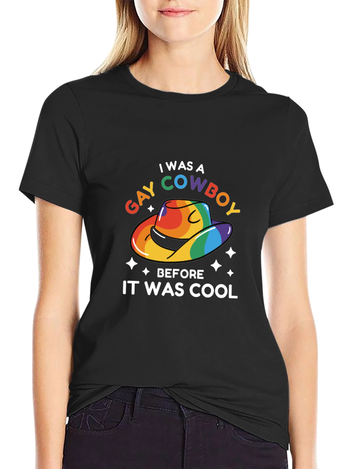 Gay Cowboy Pride T-Shirt - Rainbow Cowboy Hat