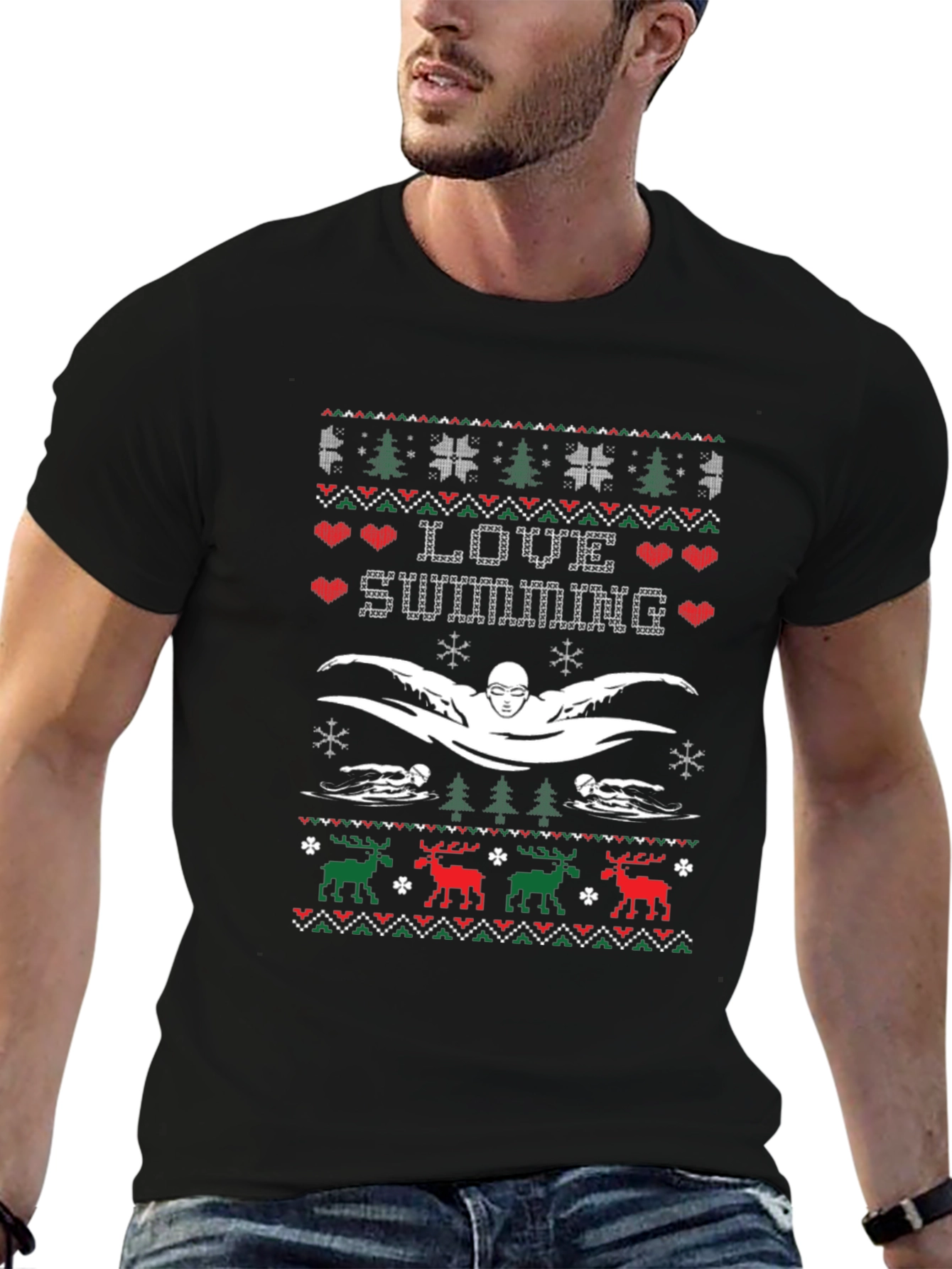 Love Swimming Ugly Christmas Sweater T-Shirt