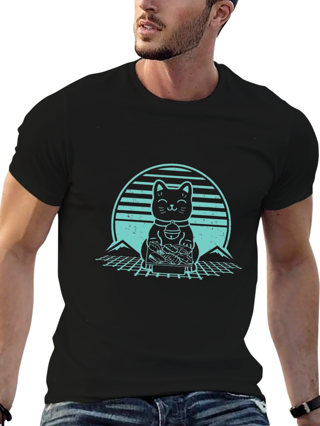 Lucky Cat T-Shirt - Retro Graphic Design