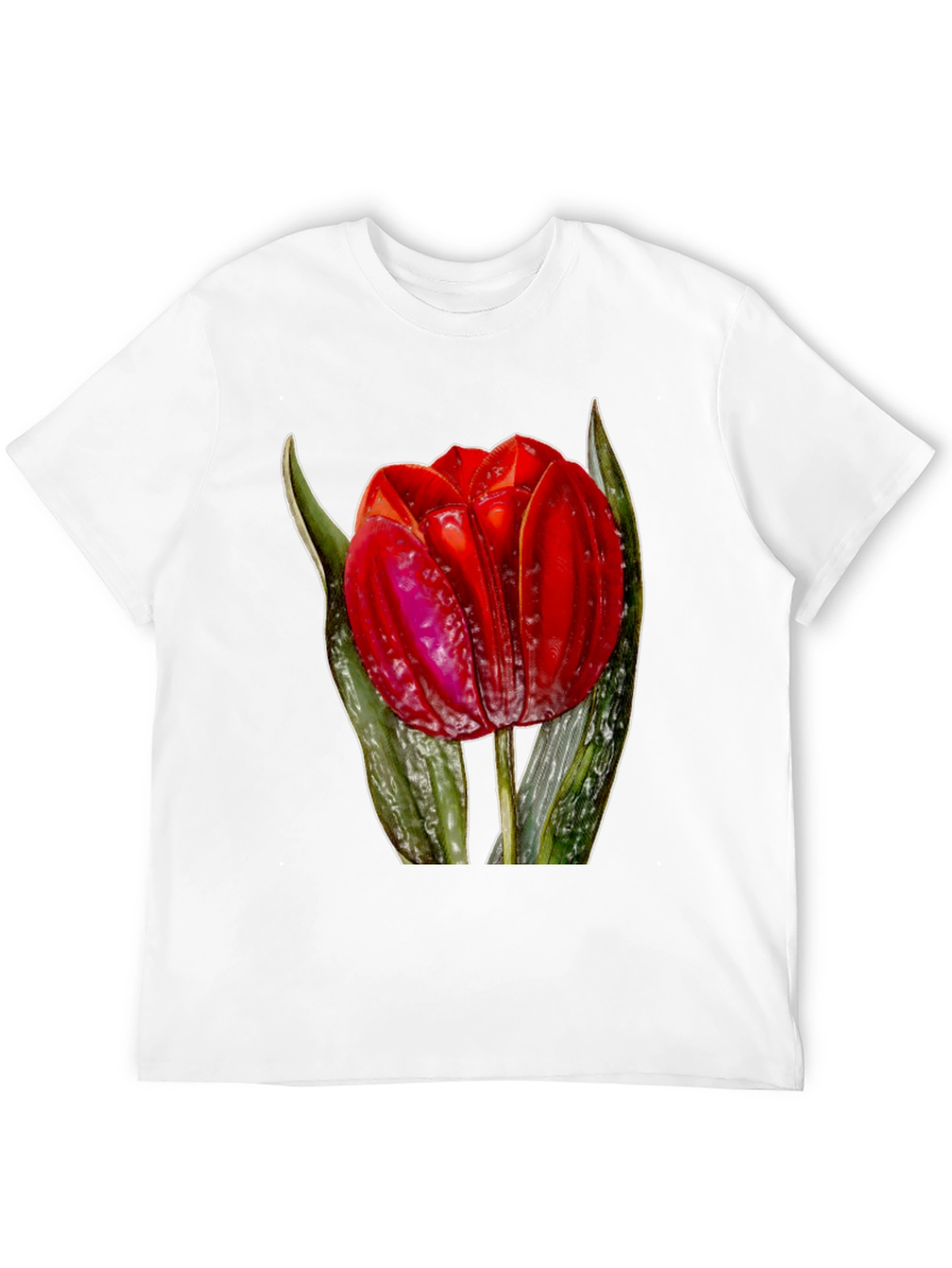 Red Tulip Flower Graphic Print Black T-Shirt