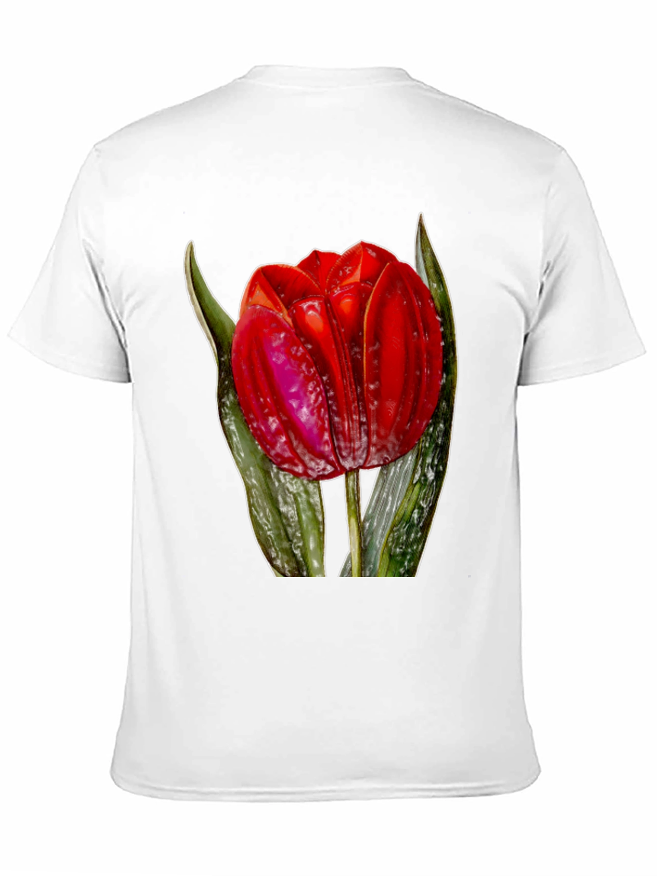 Red Tulip Flower Graphic Print Black T-Shirt